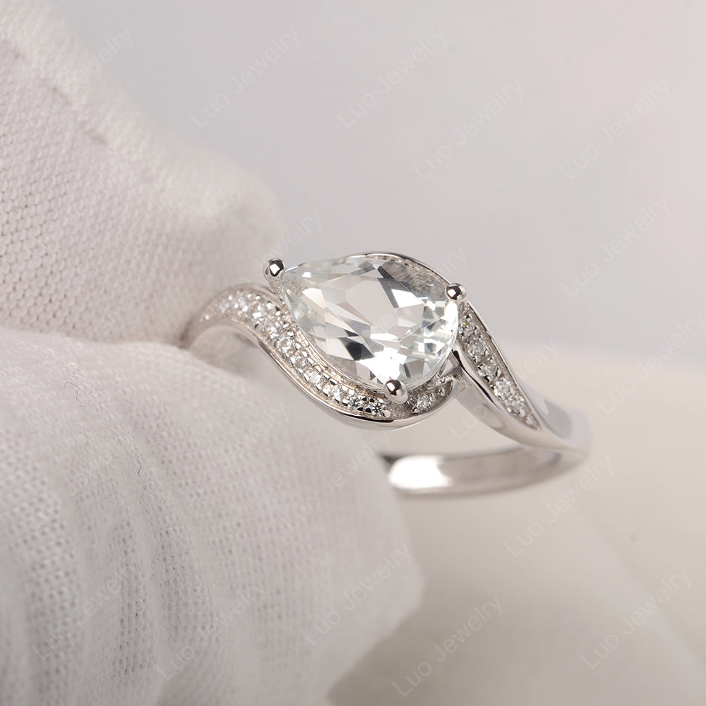 East West Pear White Topaz Engagement Ring Gold - LUO Jewelry