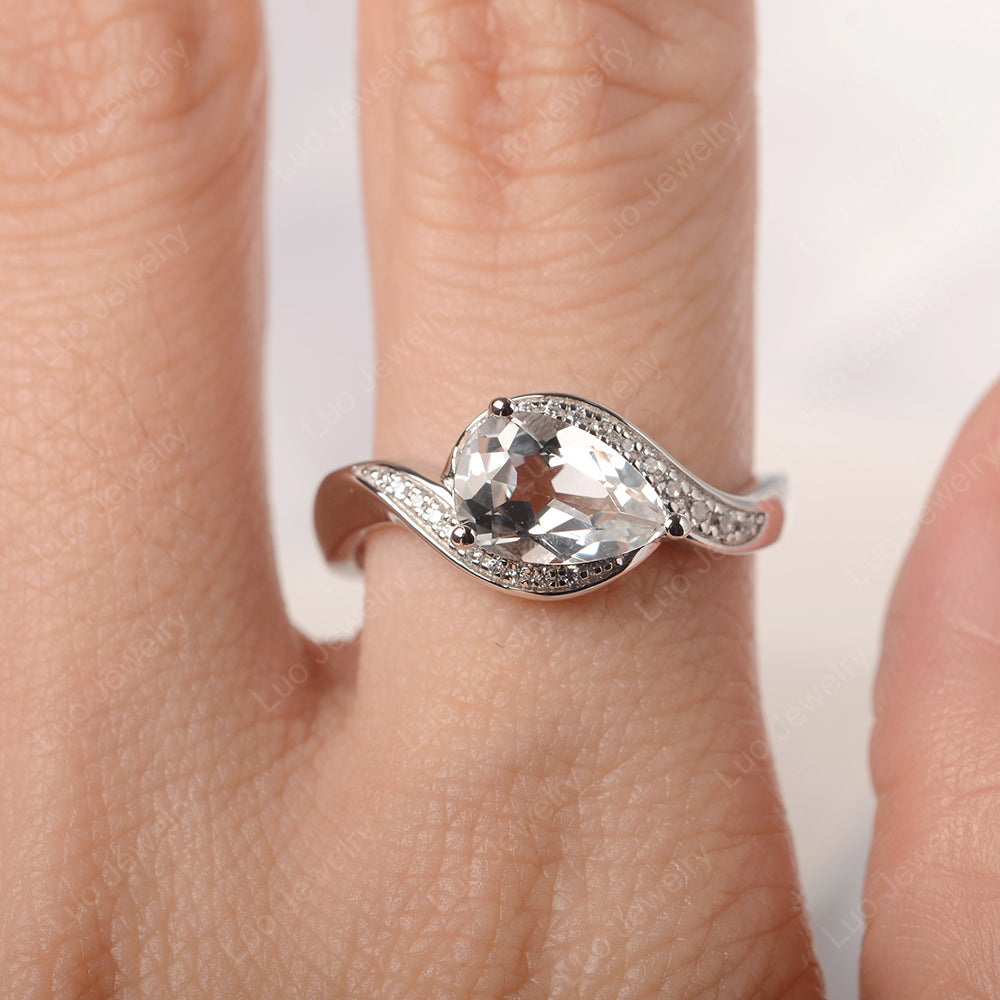 East West Pear White Topaz Engagement Ring Gold - LUO Jewelry