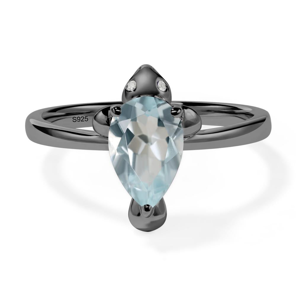 Pear Shaped Aquamarine Sea Lion Ring - LUO Jewelry #metal_black finish sterling silver