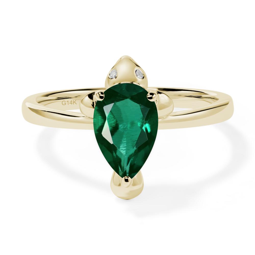 Pear Shaped Lab Emerald Sea Lion Ring - LUO Jewelry #metal_14k yellow gold
