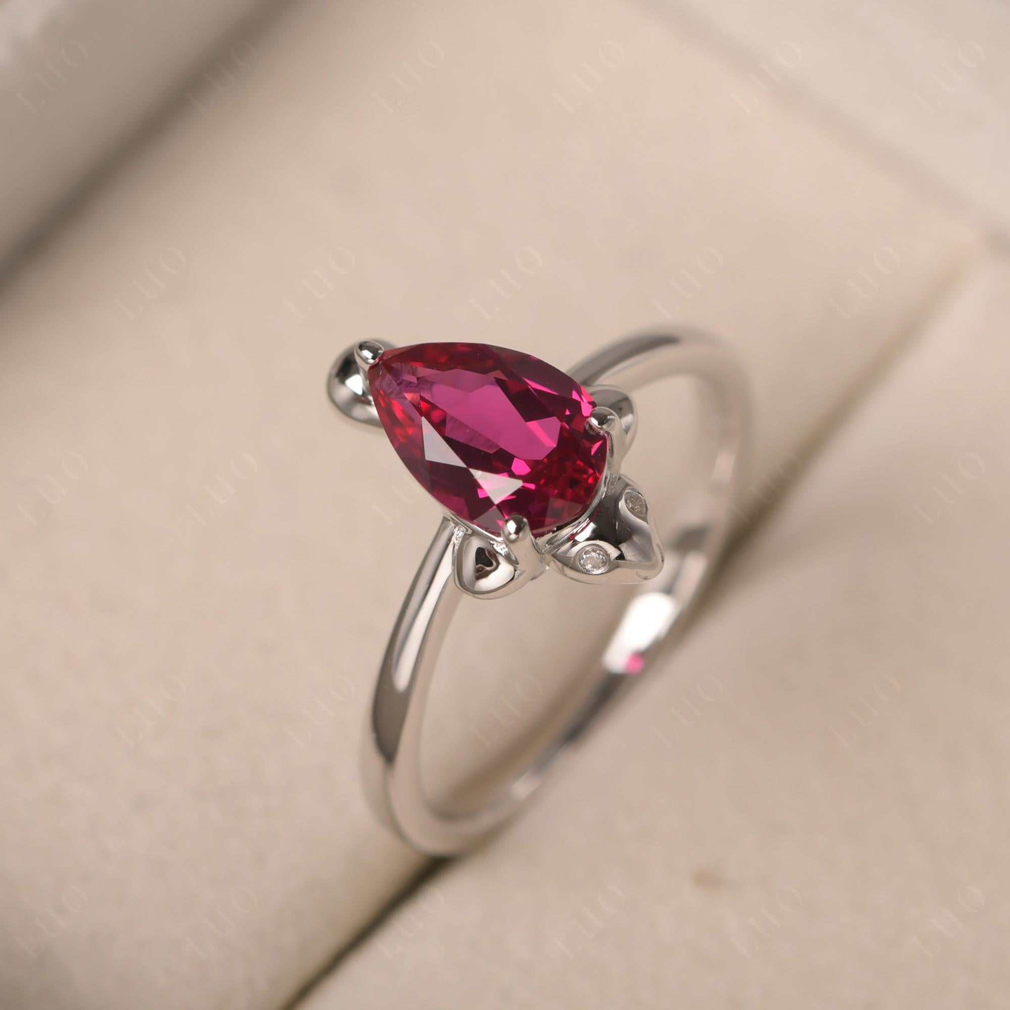 Pear Shaped Lab Created Ruby Sea Lion Ring - LUO Jewelry