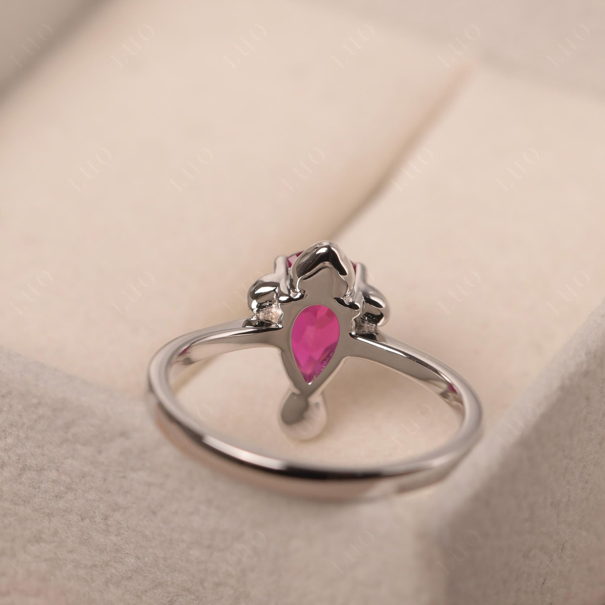 Pear Shaped Lab Created Ruby Sea Lion Ring - LUO Jewelry