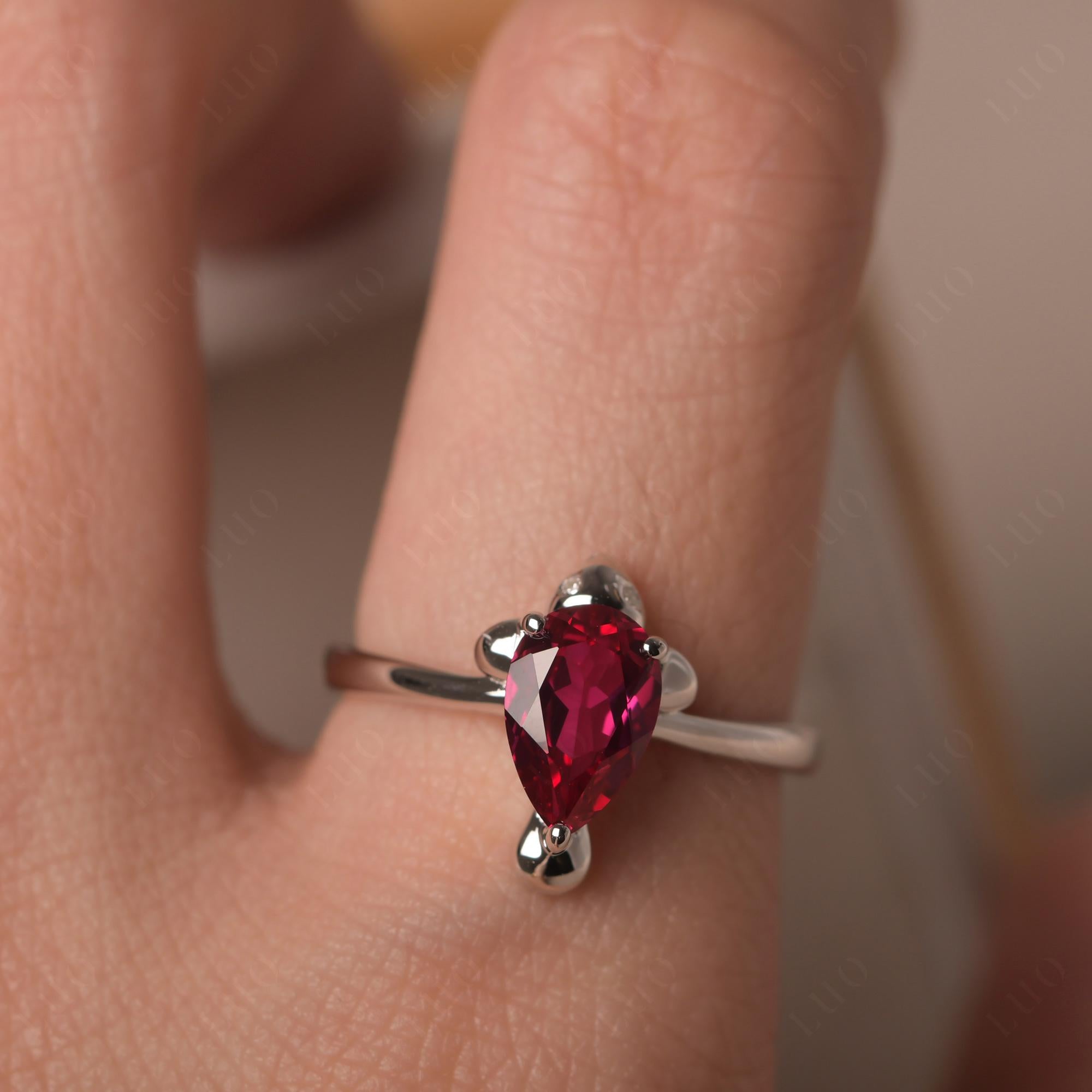 Pear Shaped Lab Created Ruby Sea Lion Ring - LUO Jewelry