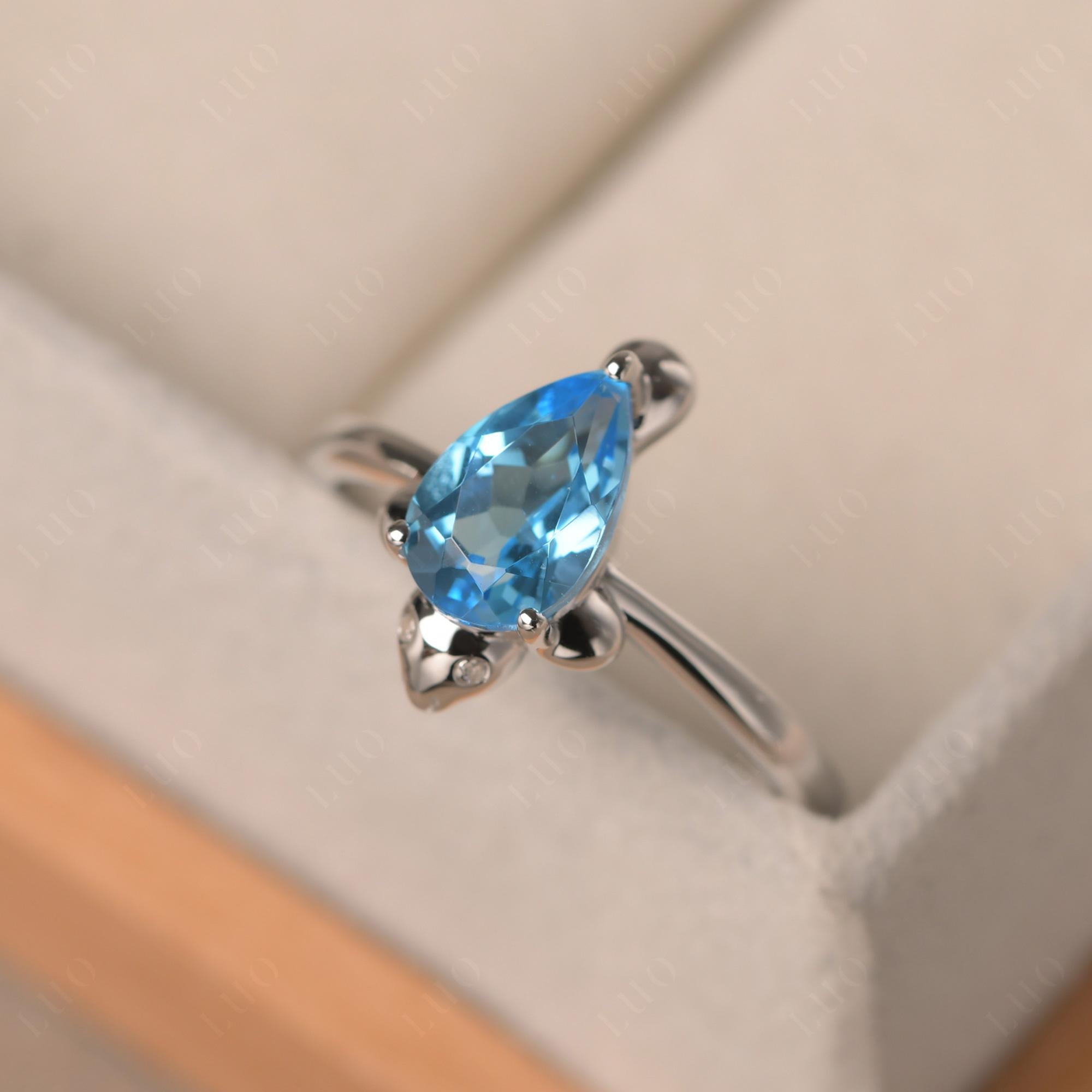 Pear Shaped Swiss Blue Topaz Sea Lion Ring - LUO Jewelry