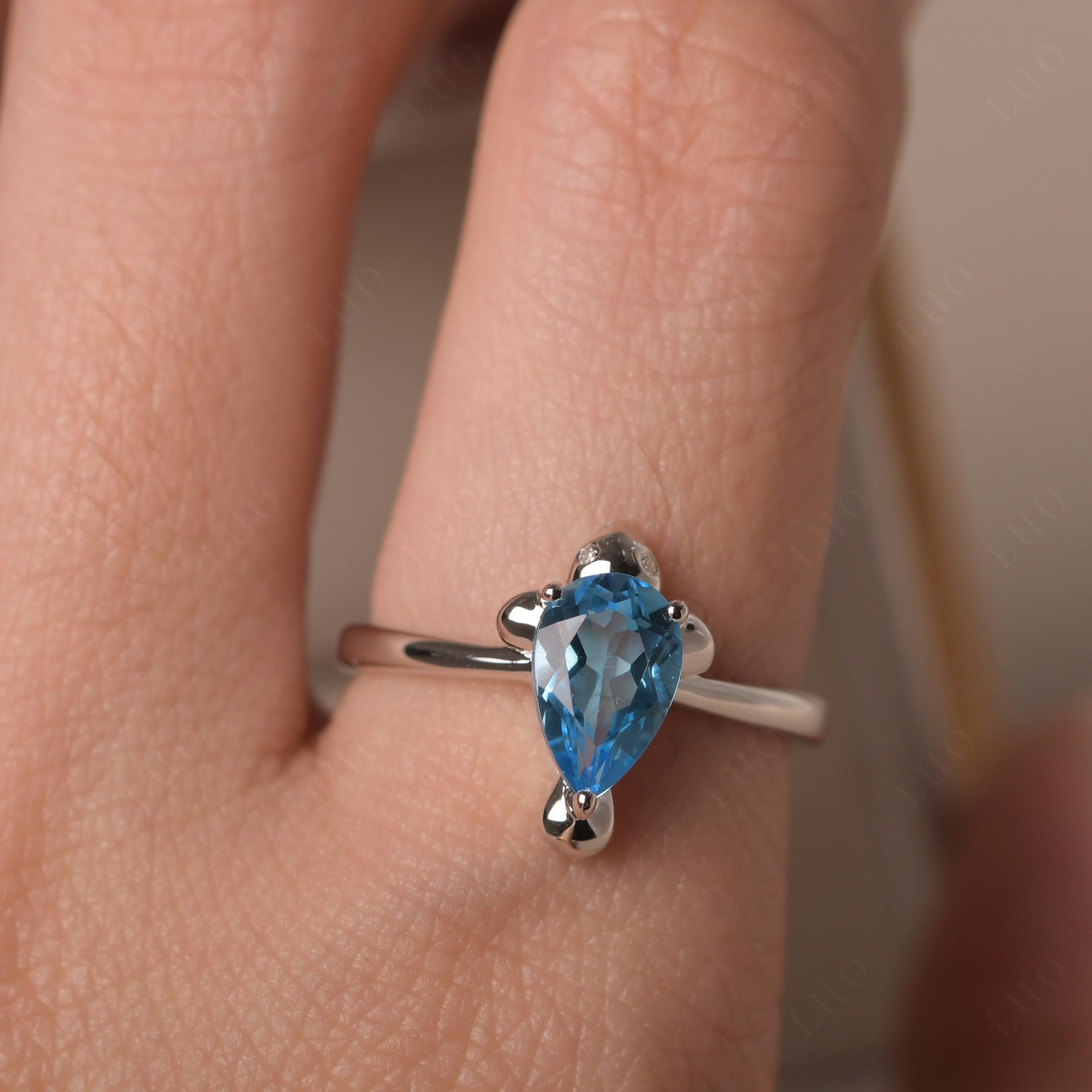 Pear Shaped Swiss Blue Topaz Sea Lion Ring - LUO Jewelry