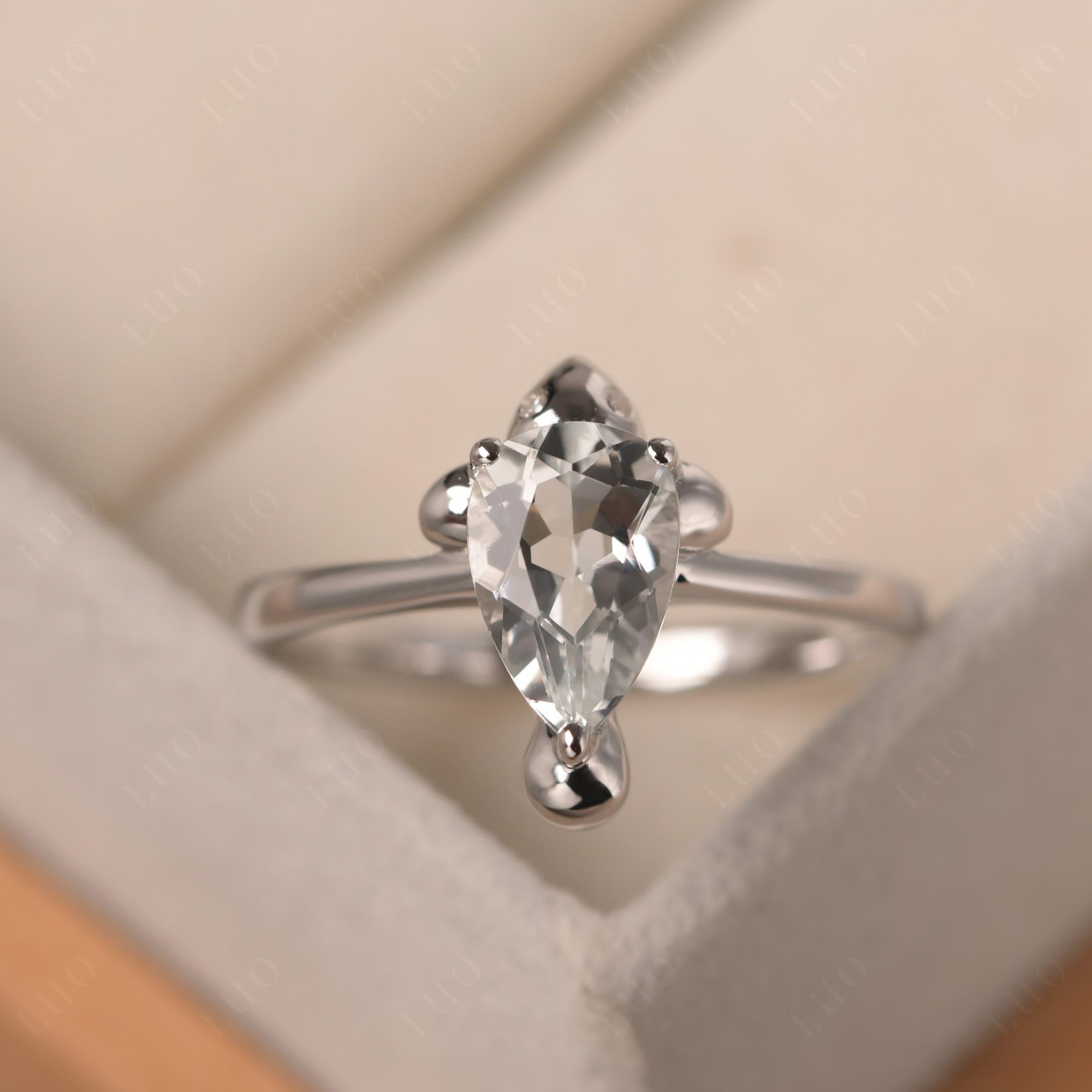 Pear Shaped White Topaz Sea Lion Ring - LUO Jewelry