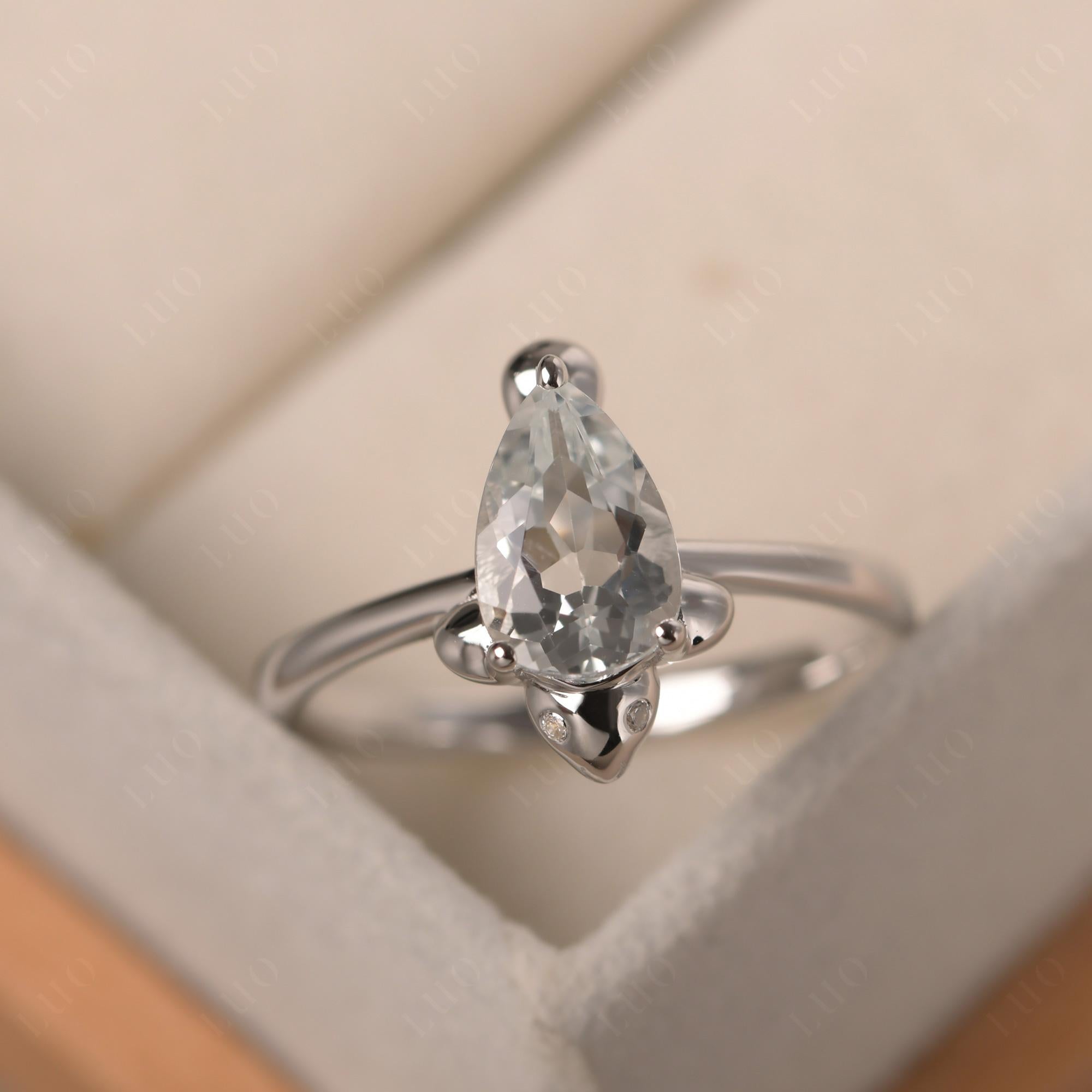 Pear Shaped White Topaz Sea Lion Ring - LUO Jewelry