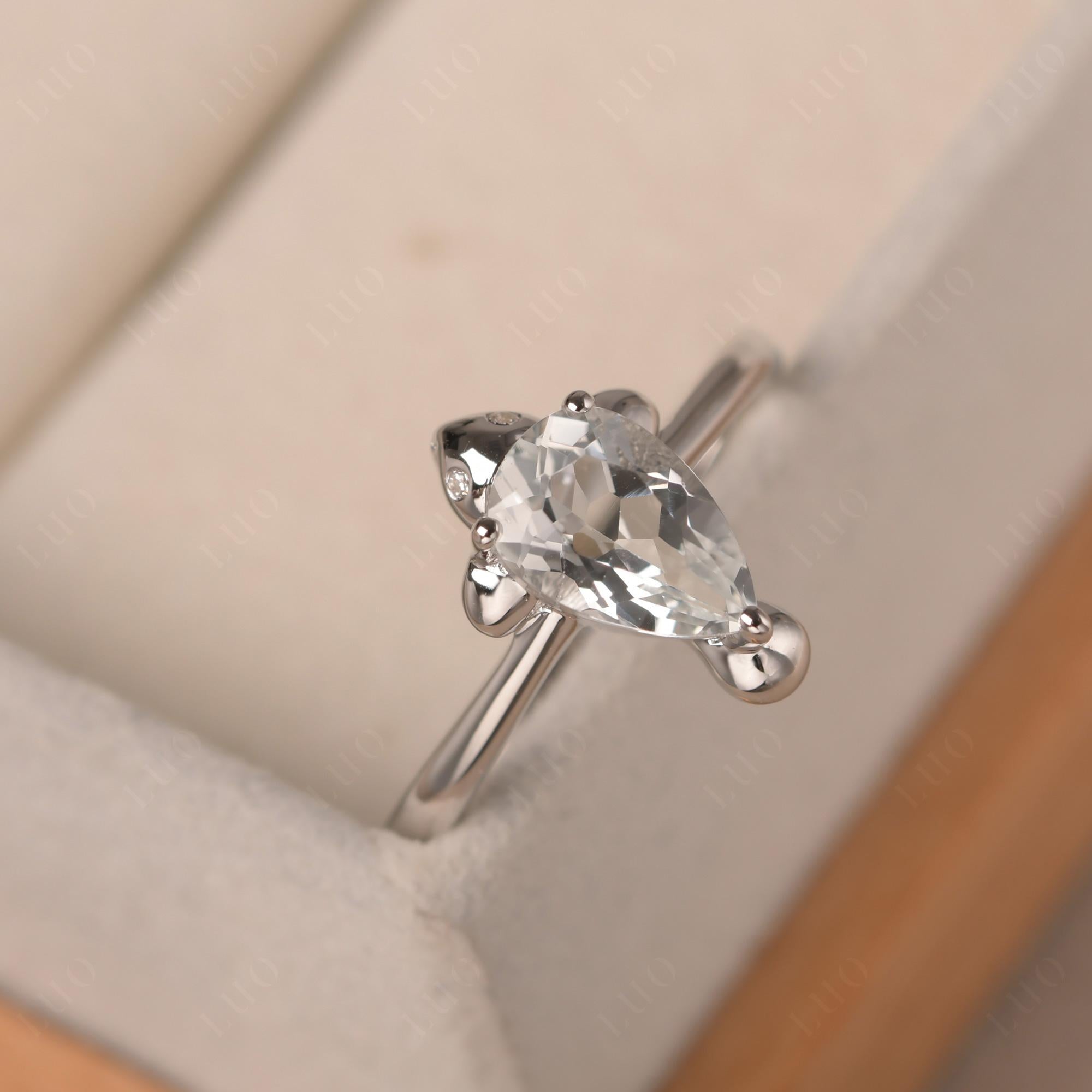 Pear Shaped White Topaz Sea Lion Ring - LUO Jewelry