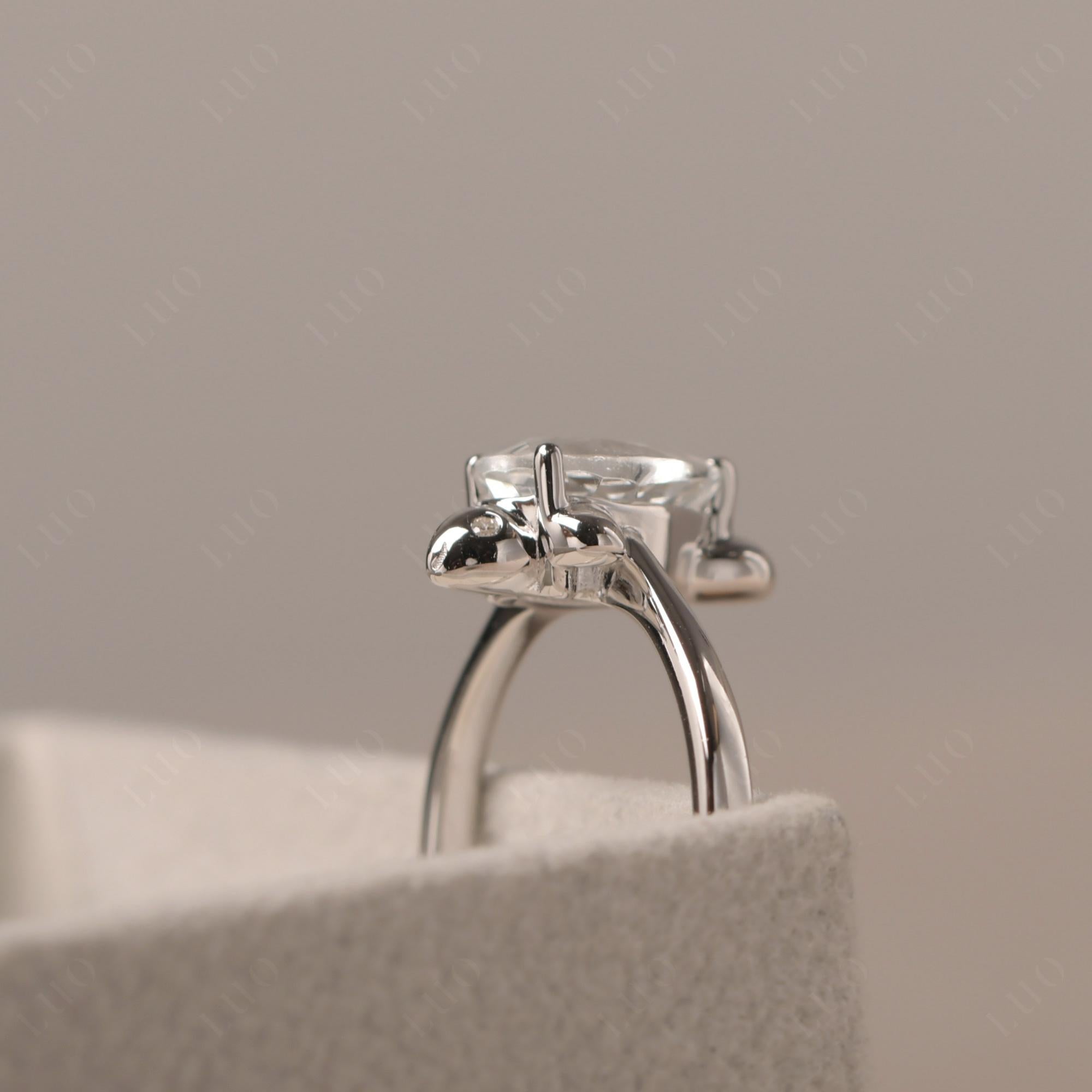 Pear Shaped White Topaz Sea Lion Ring - LUO Jewelry