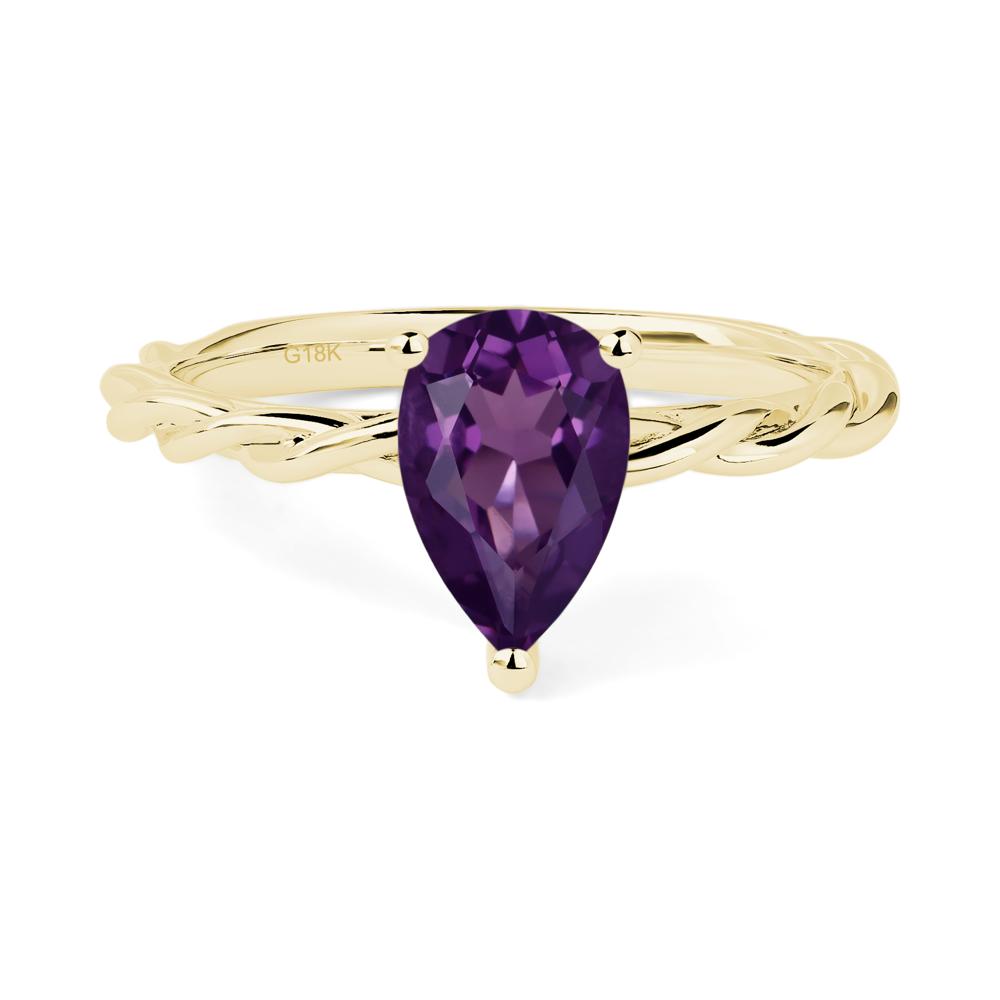 Teardrop Amethyst Solitaire Rope Ring - LUO Jewelry #metal_18k yellow gold