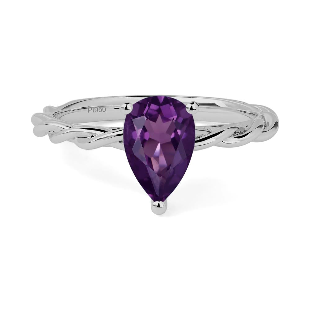 Teardrop Amethyst Solitaire Rope Ring - LUO Jewelry #metal_platinum