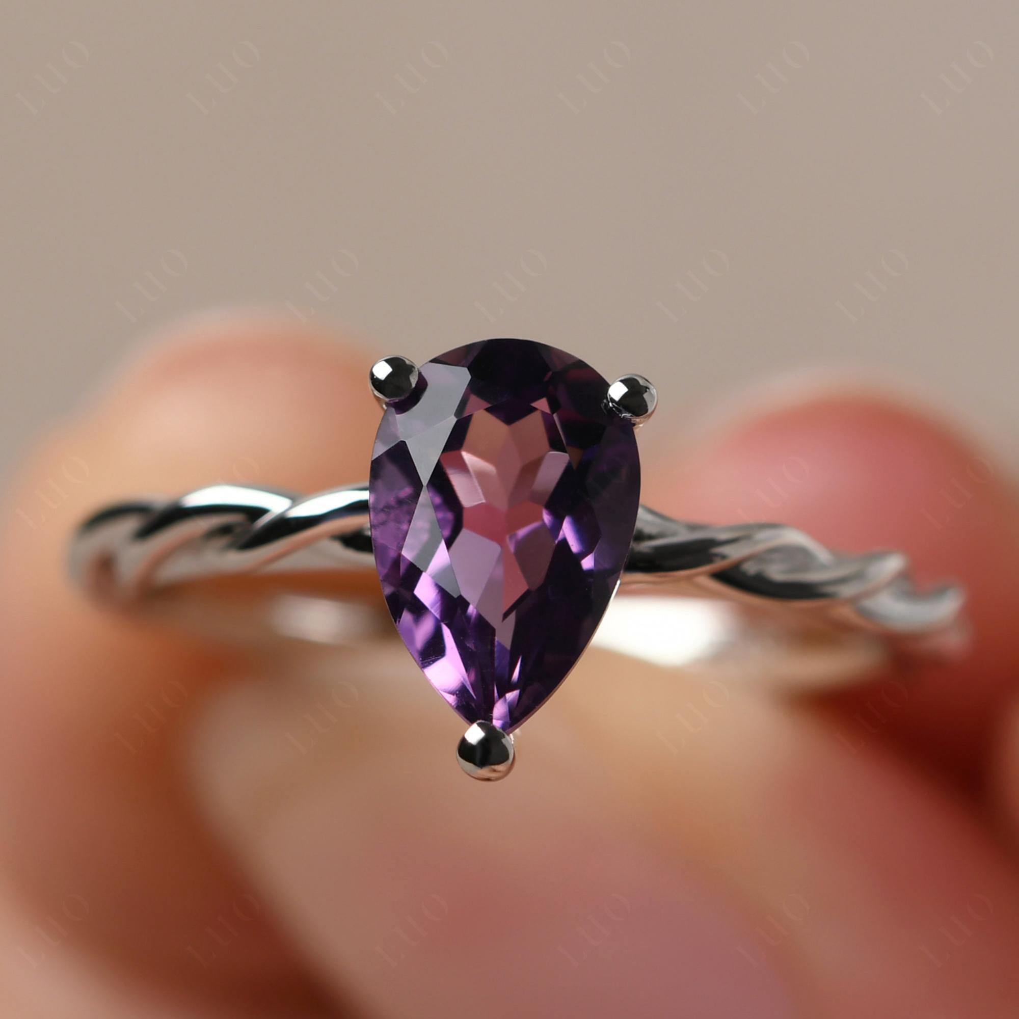 Teardrop Amethyst Solitaire Rope Ring - LUO Jewelry