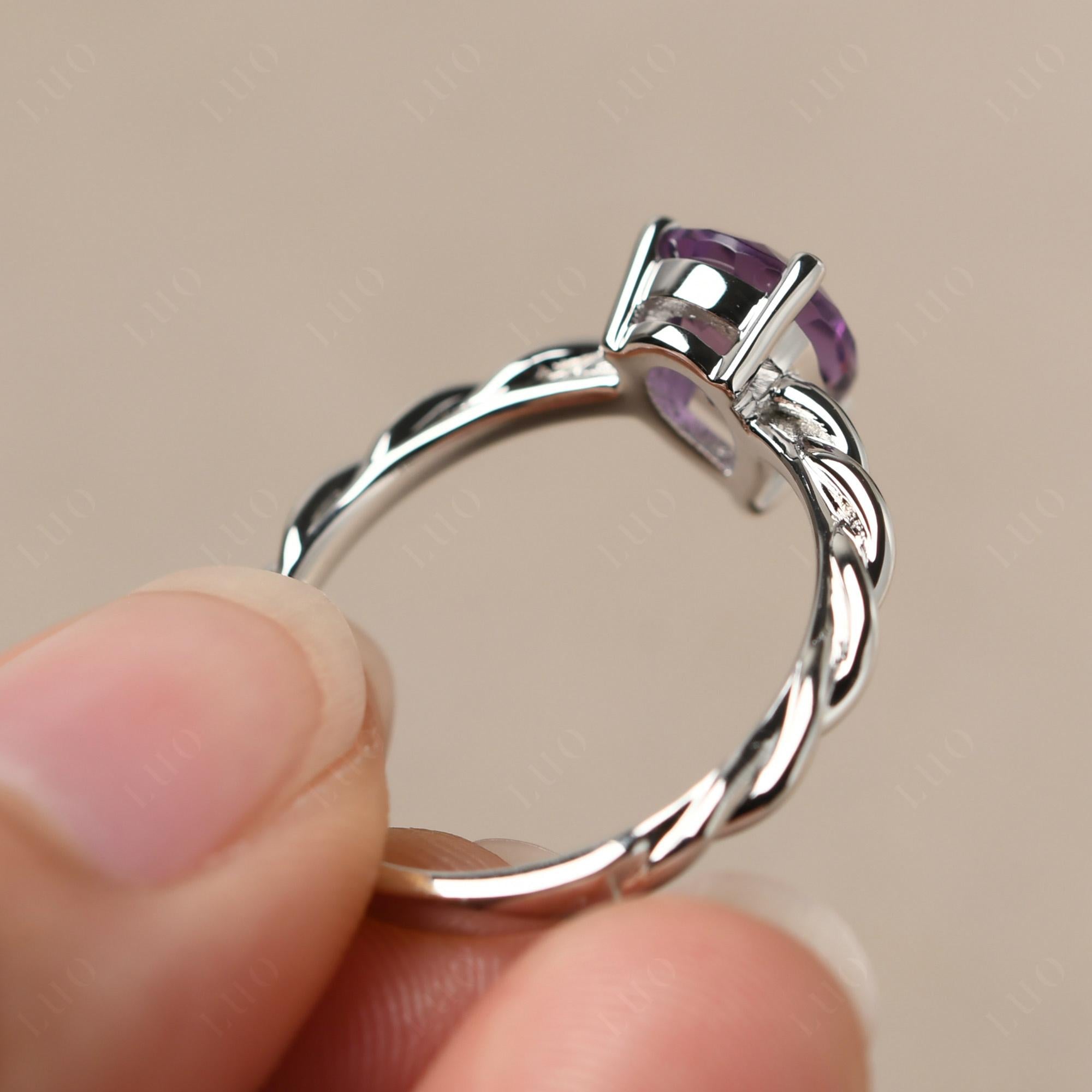 Teardrop Amethyst Solitaire Rope Ring - LUO Jewelry