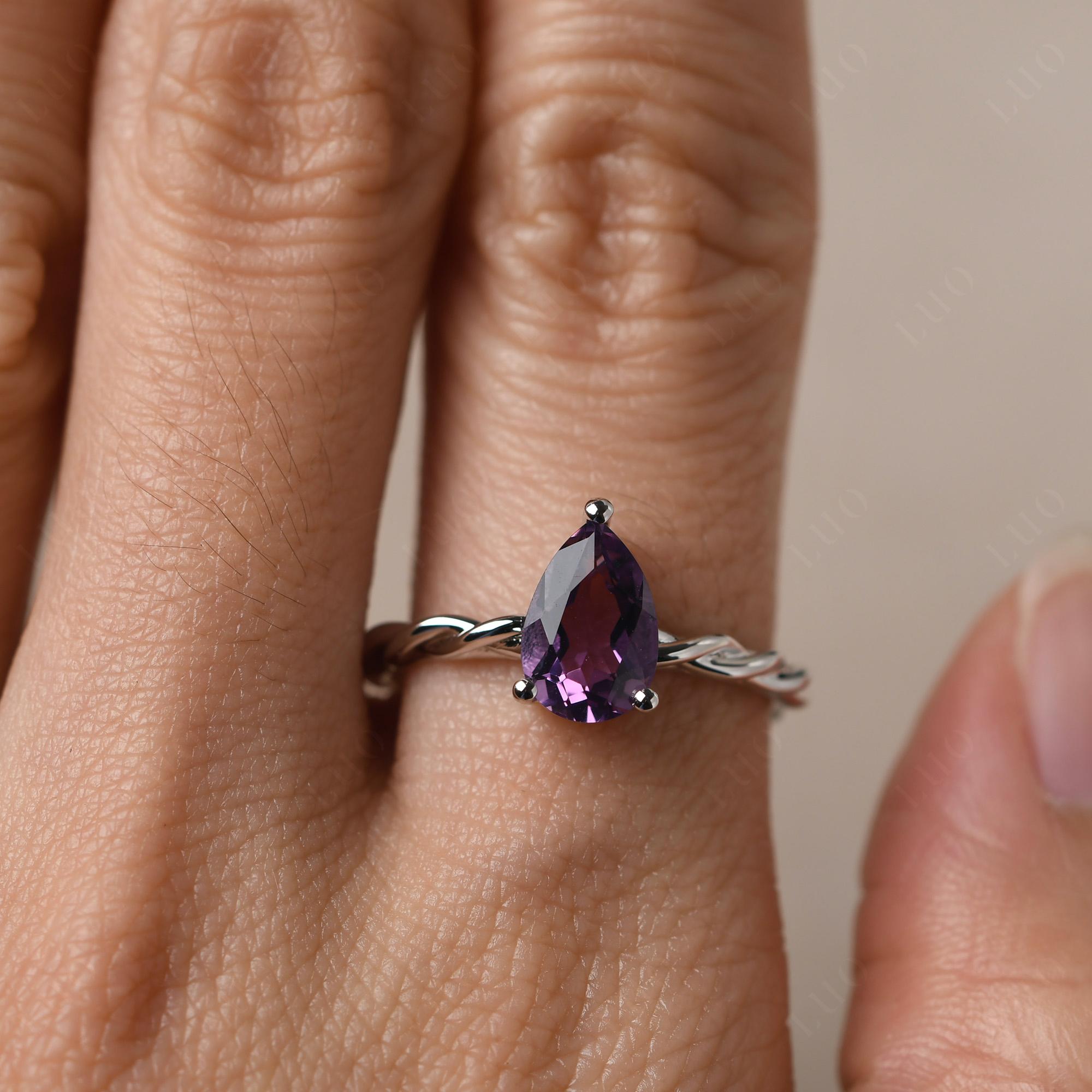 Teardrop Amethyst Solitaire Rope Ring - LUO Jewelry