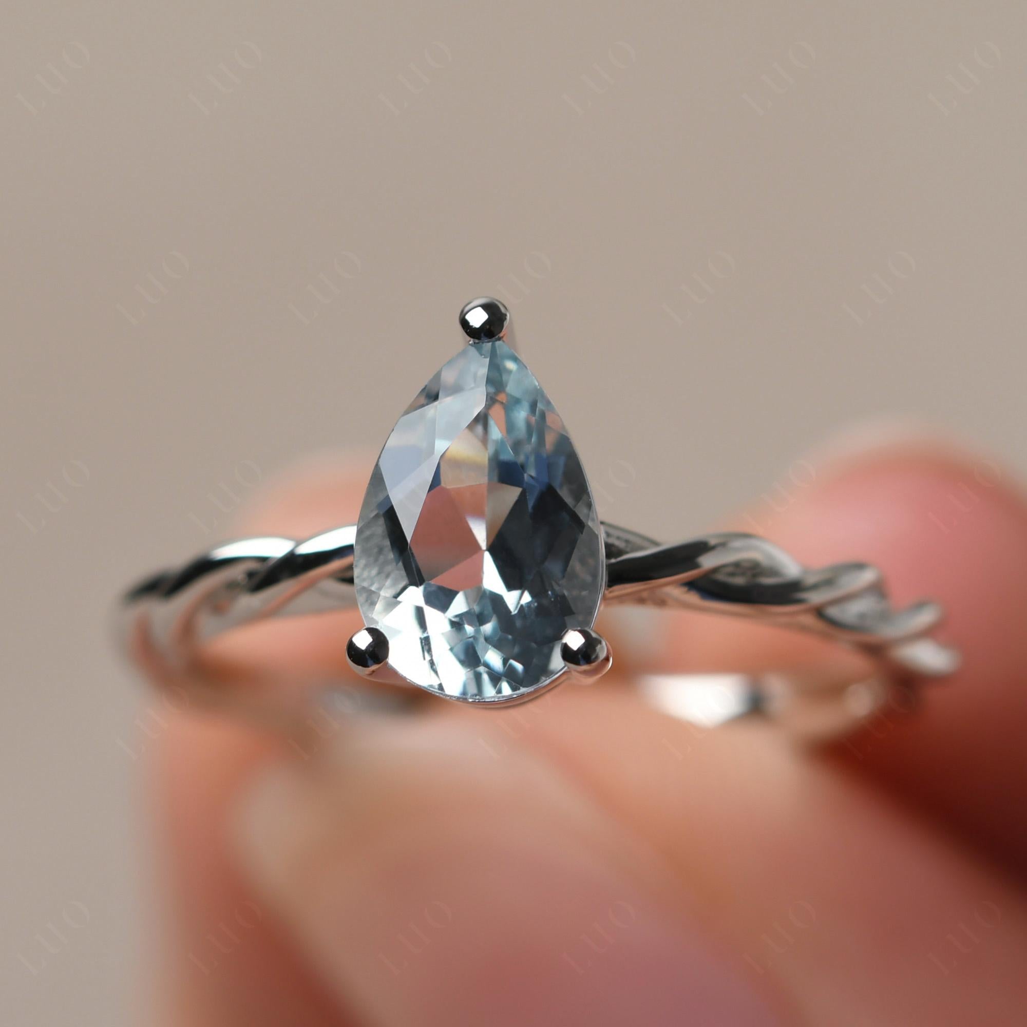 Teardrop Aquamarine Solitaire Rope Ring - LUO Jewelry