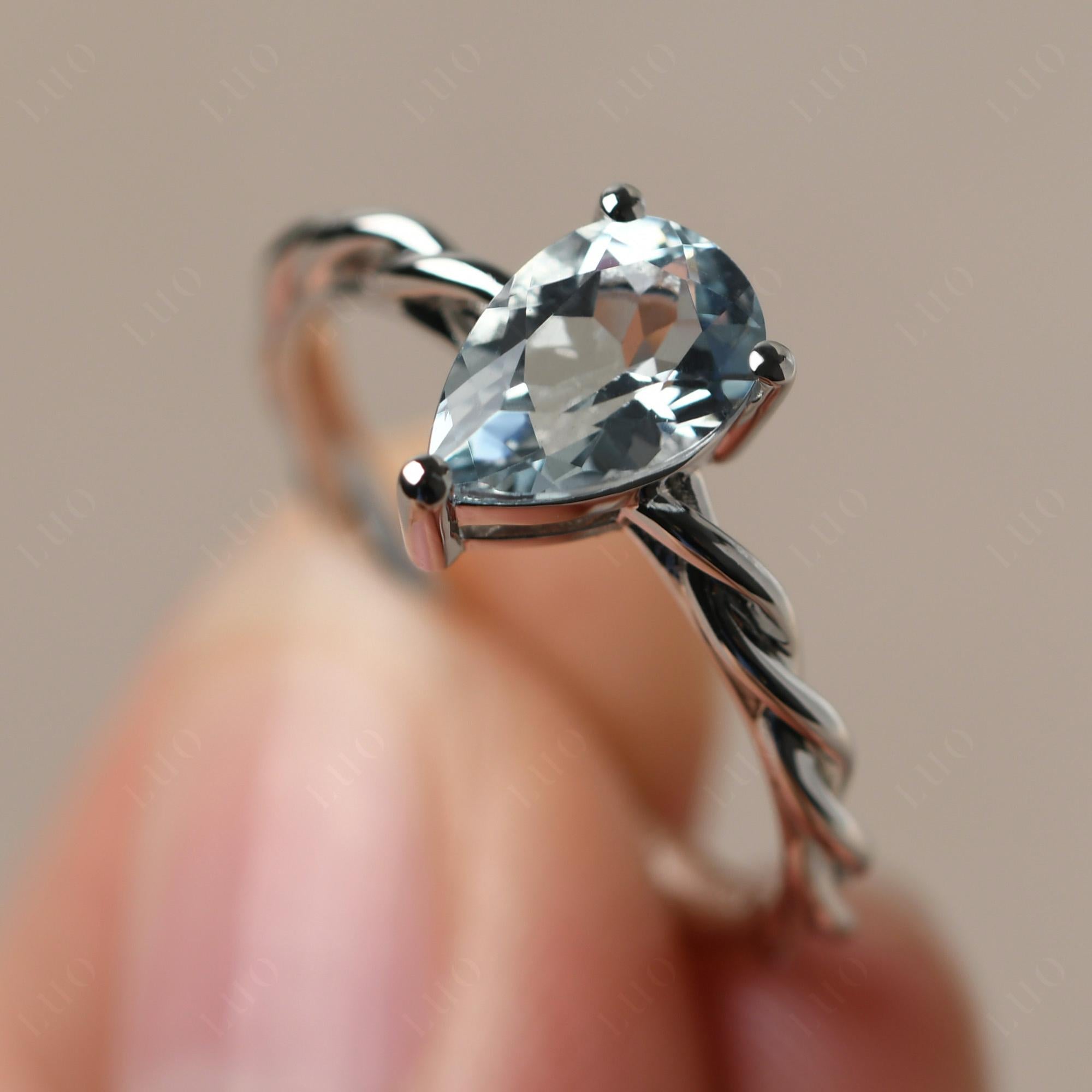 Teardrop Aquamarine Solitaire Rope Ring - LUO Jewelry