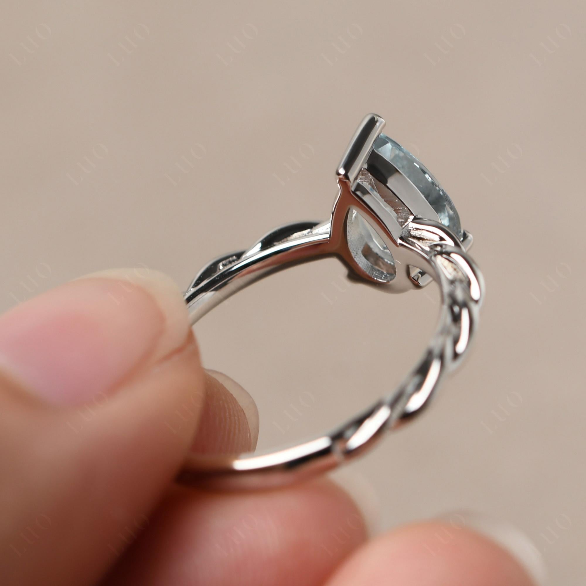 Teardrop Aquamarine Solitaire Rope Ring - LUO Jewelry