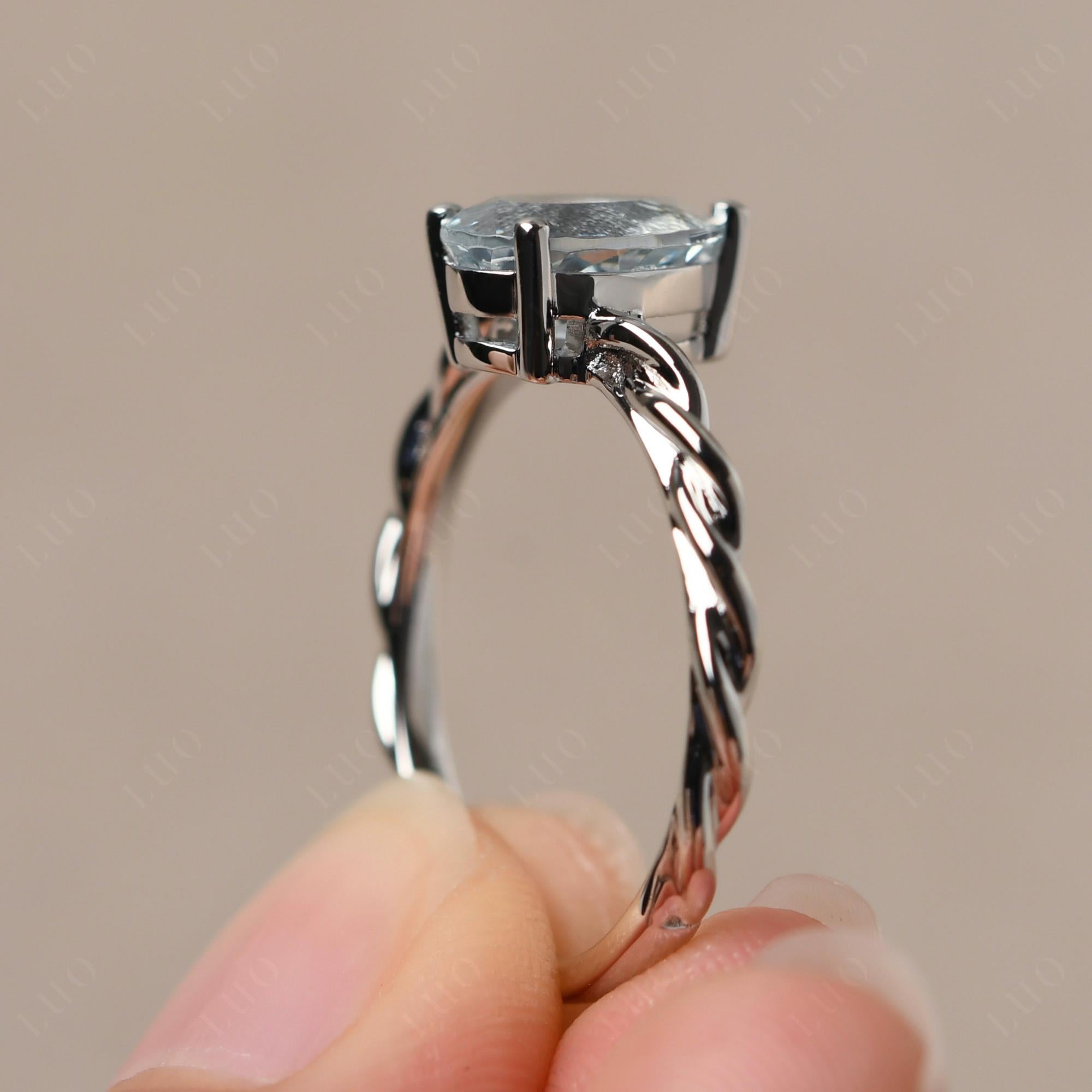 Teardrop Aquamarine Solitaire Rope Ring - LUO Jewelry