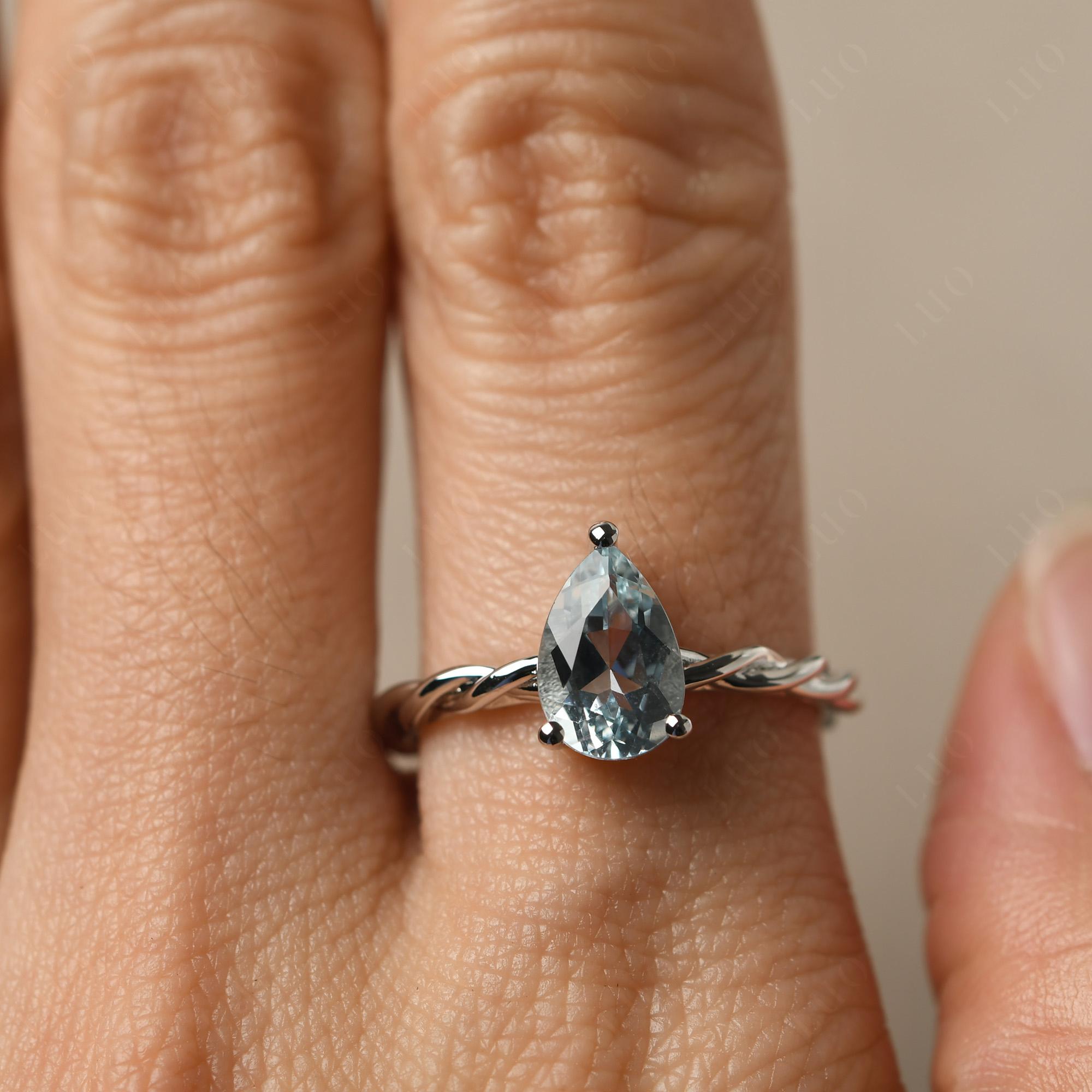 Teardrop Aquamarine Solitaire Rope Ring - LUO Jewelry