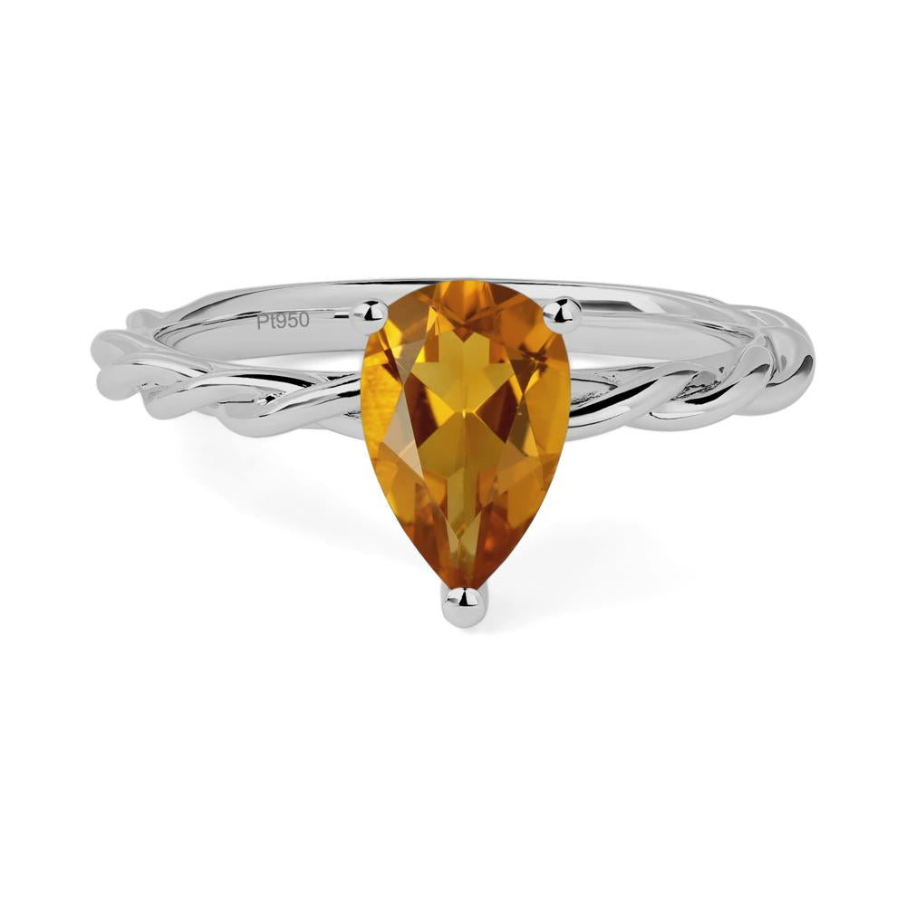 Teardrop Citrine Solitaire Rope Ring - LUO Jewelry #metal_platinum