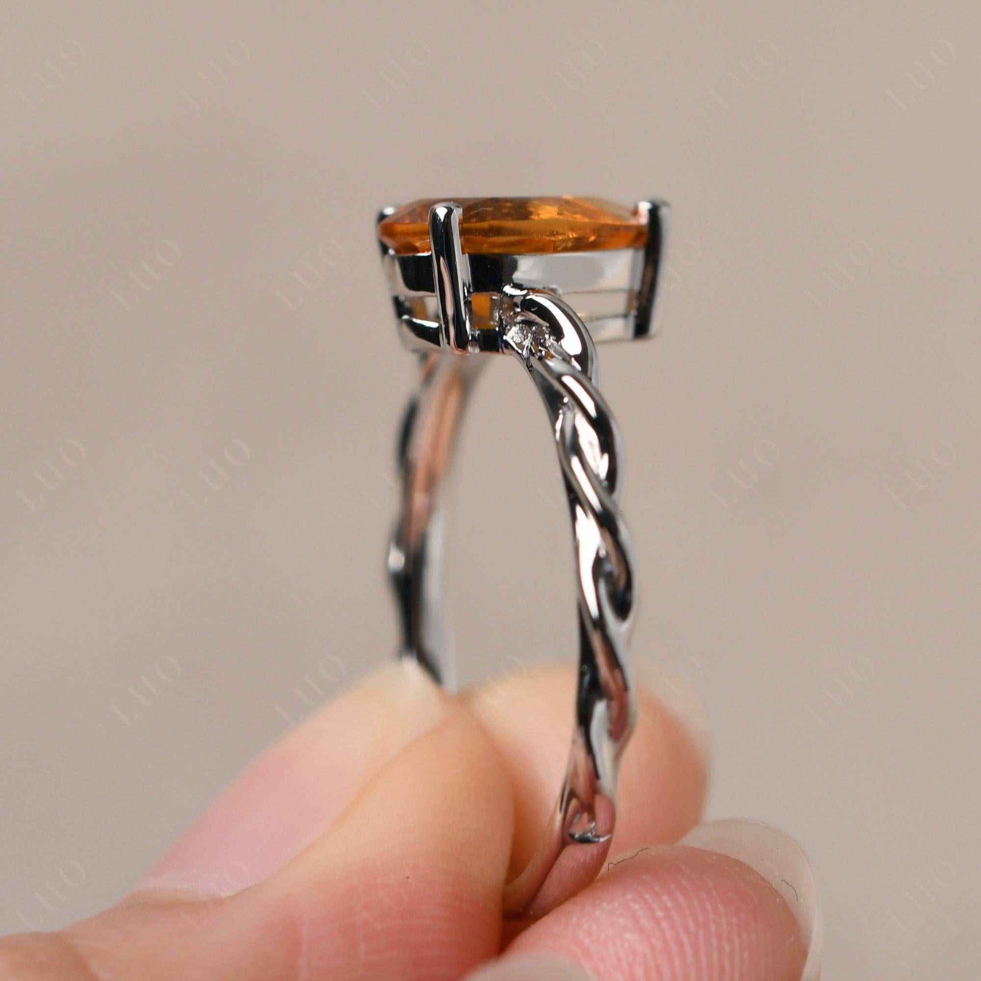 Teardrop Citrine Solitaire Rope Ring - LUO Jewelry