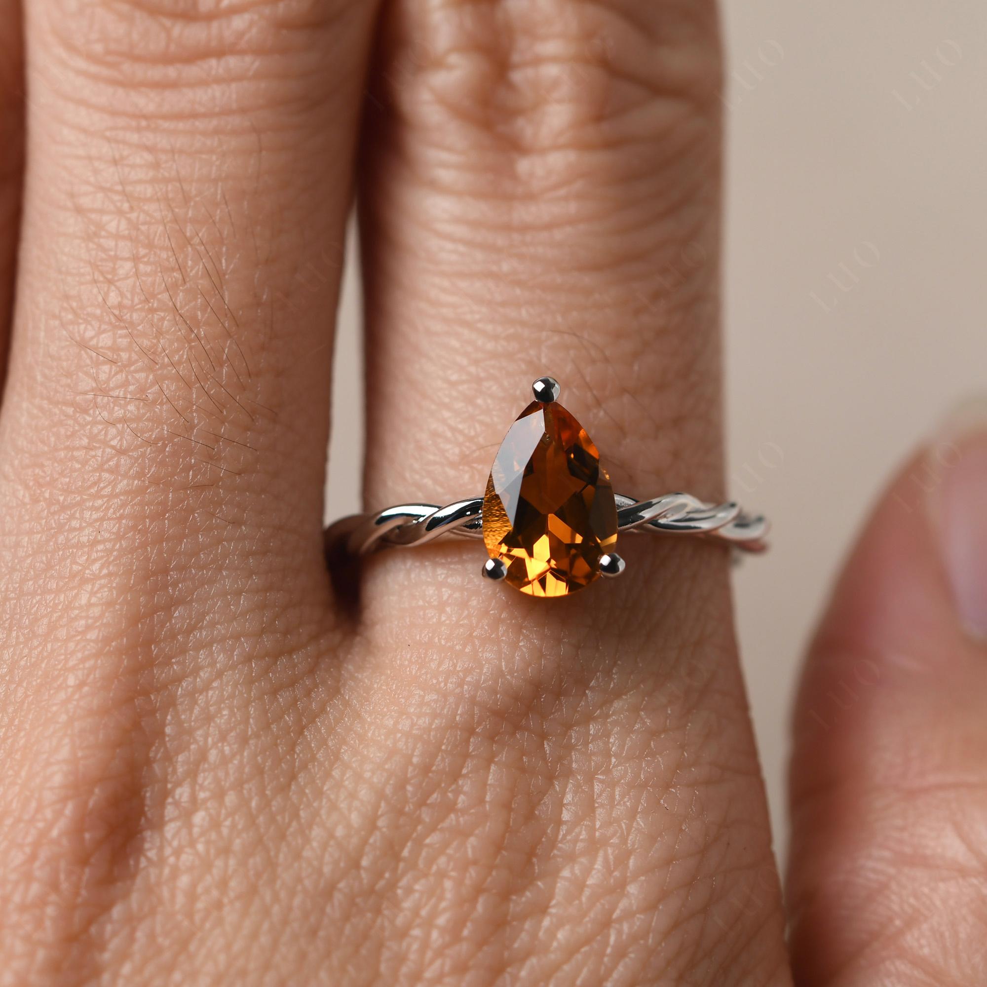 Teardrop Citrine Solitaire Rope Ring - LUO Jewelry
