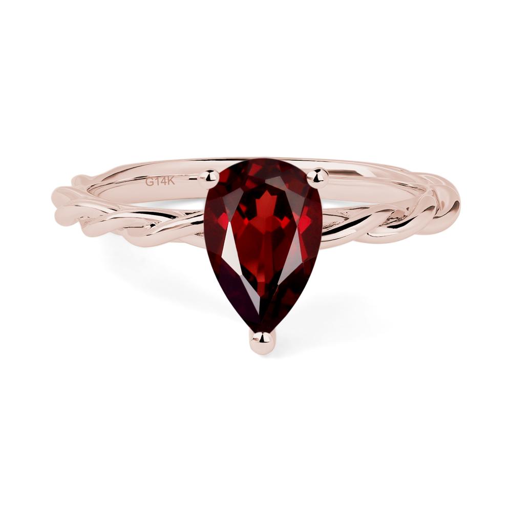 Teardrop Garnet Solitaire Rope Ring - LUO Jewelry #metal_14k rose gold