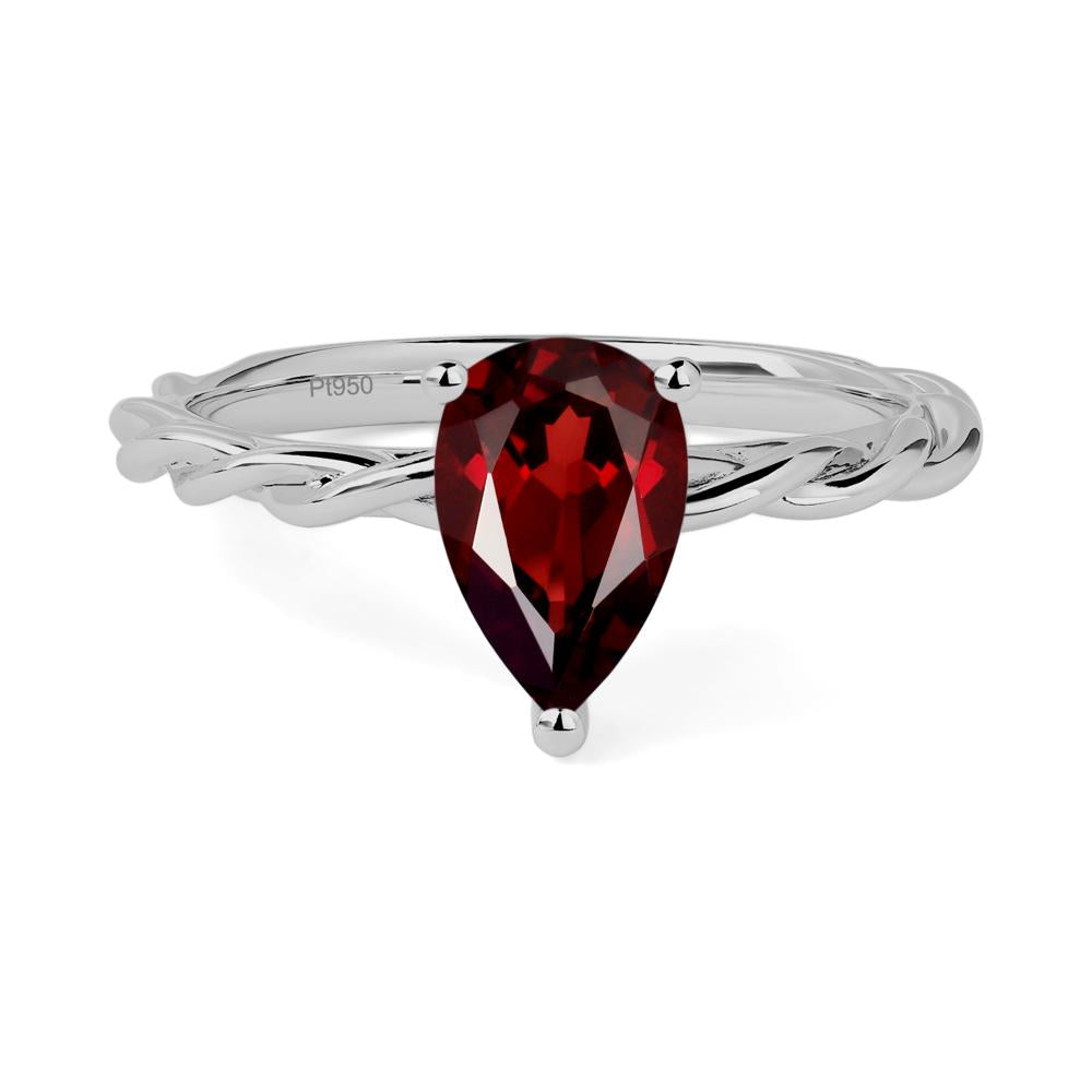 Teardrop Garnet Solitaire Rope Ring - LUO Jewelry #metal_platinum