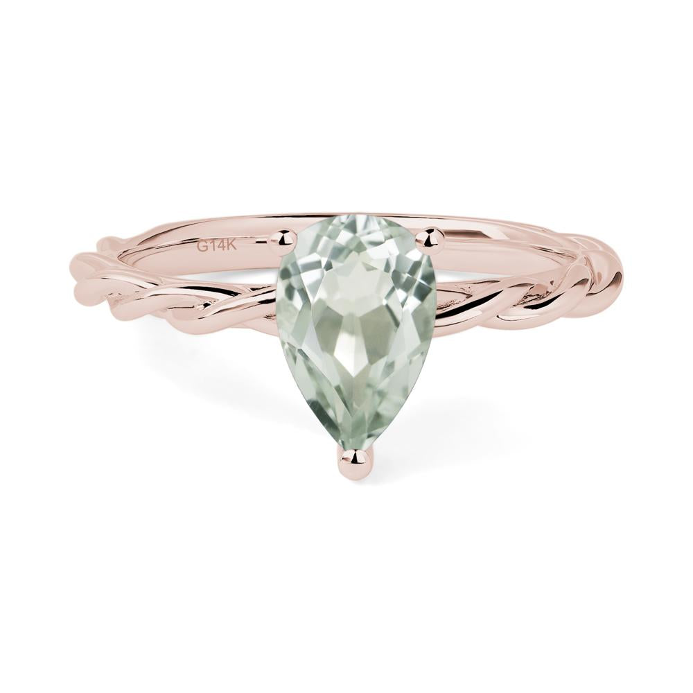 Teardrop Green Amethyst Solitaire Rope Ring - LUO Jewelry #metal_14k rose gold