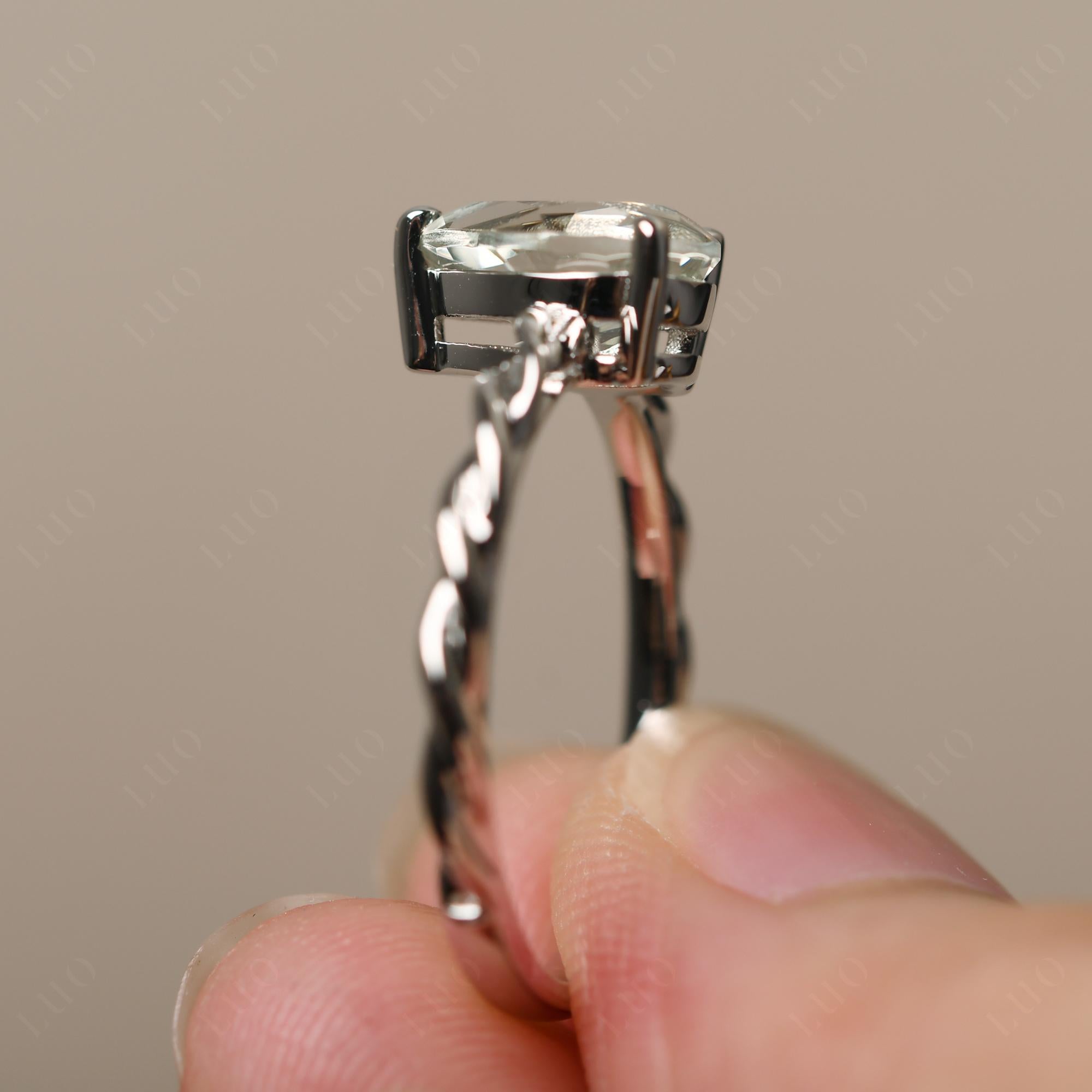 Teardrop Green Amethyst Solitaire Rope Ring - LUO Jewelry