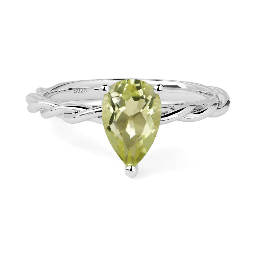 Teardrop Lemon Quartz Solitaire Rope Ring - LUO Jewelry #metal_sterling silver