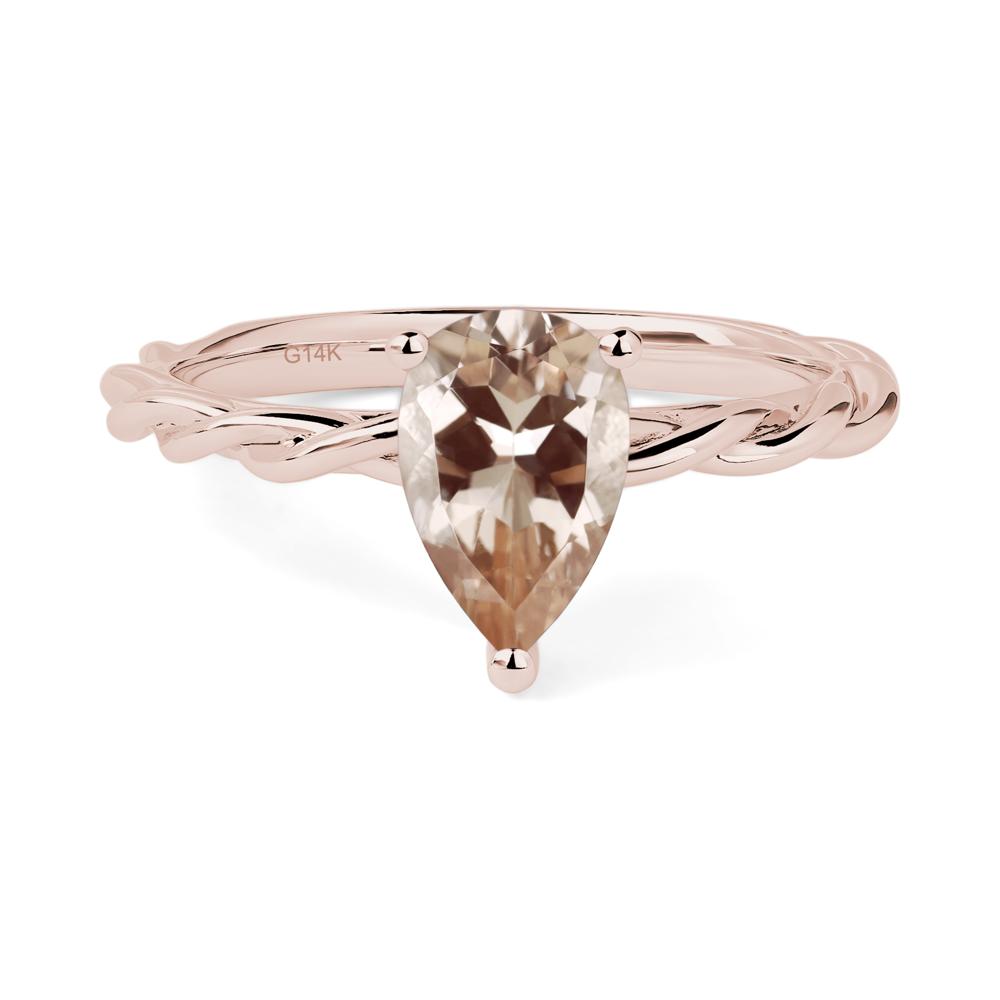 Teardrop Morganite Solitaire Rope Ring - LUO Jewelry #metal_14k rose gold
