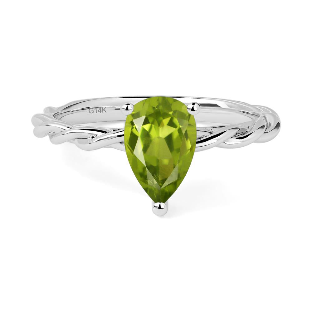 Teardrop Peridot Solitaire Rope Ring - LUO Jewelry #metal_14k white gold