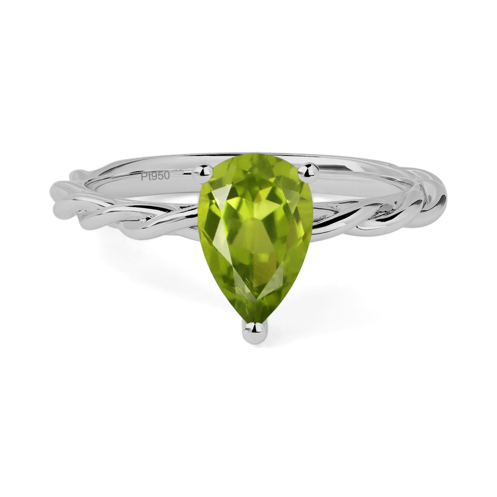 Teardrop Peridot Solitaire Rope Ring - LUO Jewelry #metal_platinum