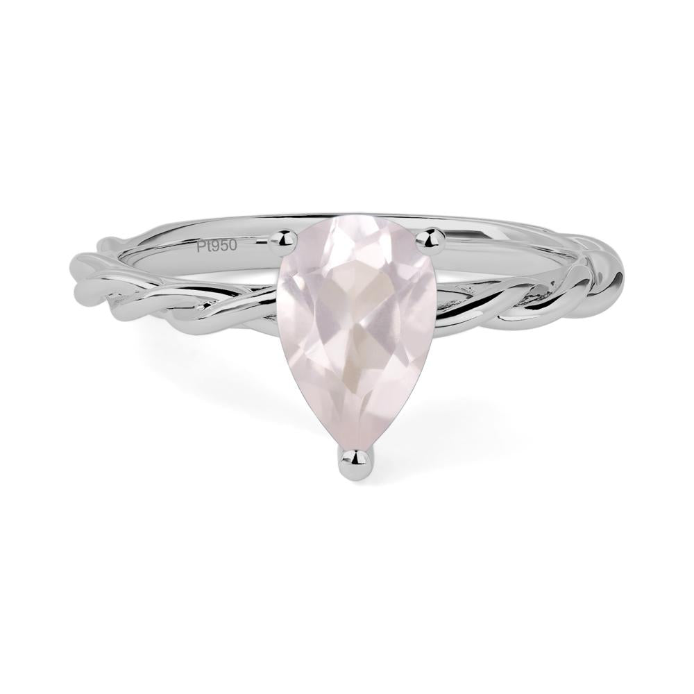 Teardrop Rose Quartz Solitaire Rope Ring - LUO Jewelry #metal_platinum