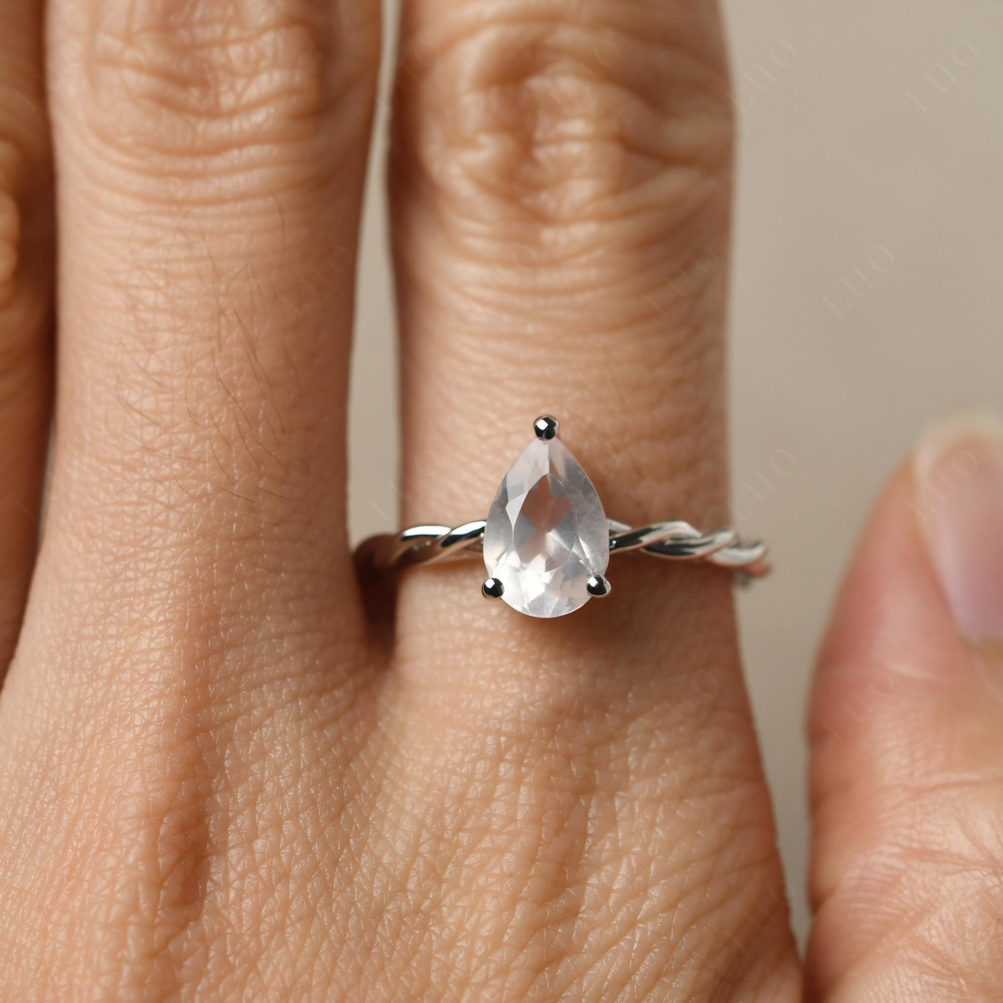Teardrop Rose Quartz Solitaire Rope Ring - LUO Jewelry