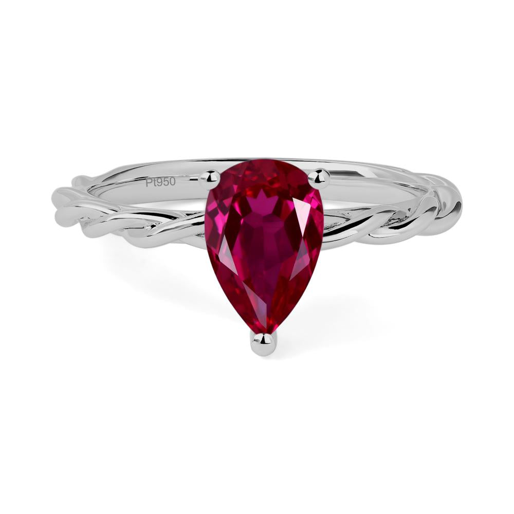 Teardrop Ruby Solitaire Rope Ring - LUO Jewelry #metal_platinum