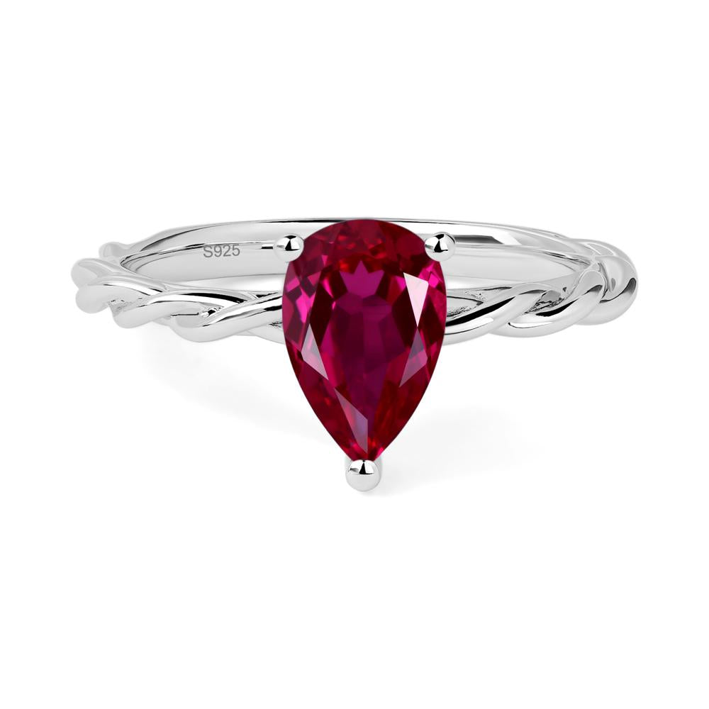 Teardrop Ruby Solitaire Rope Ring - LUO Jewelry #metal_sterling silver