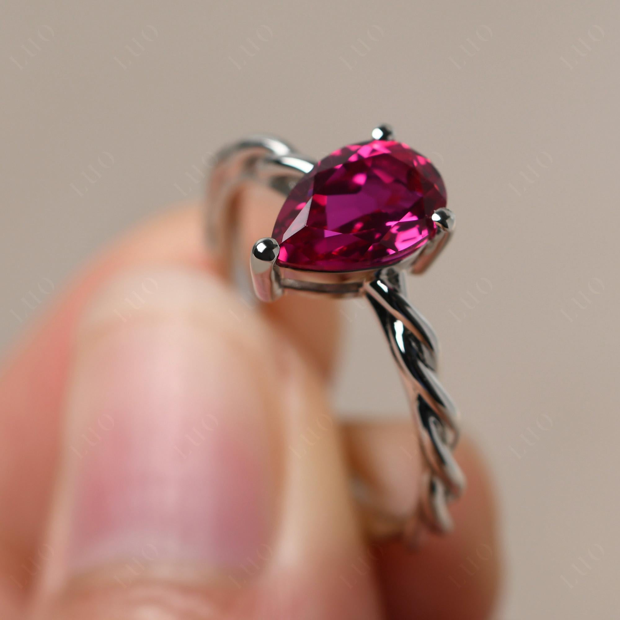 Teardrop Ruby Solitaire Rope Ring - LUO Jewelry