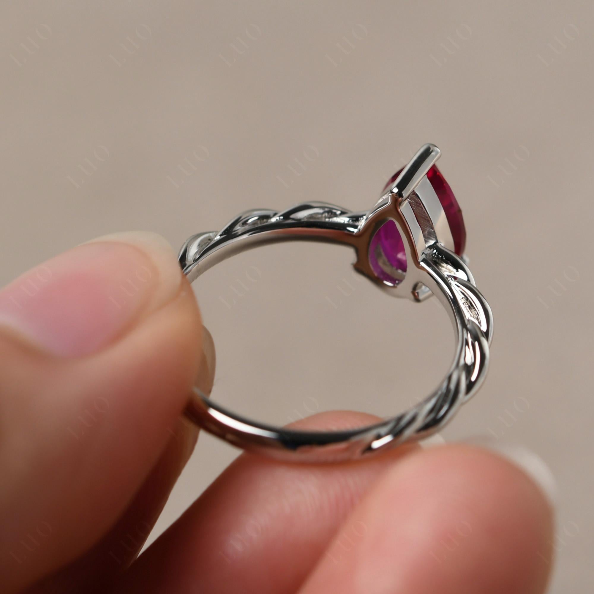 Teardrop Ruby Solitaire Rope Ring - LUO Jewelry