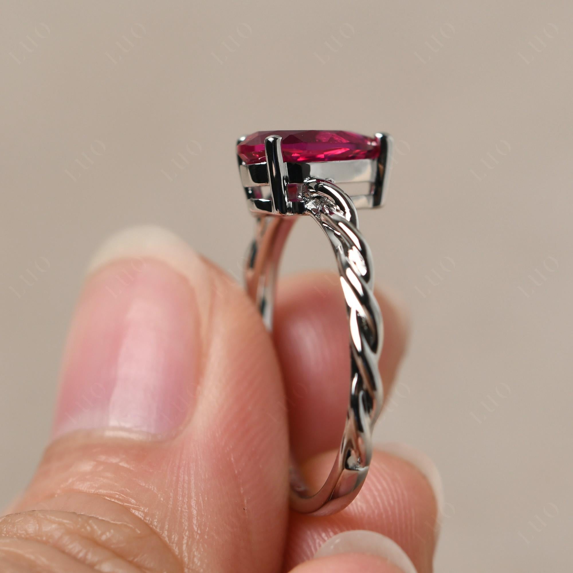 Teardrop Ruby Solitaire Rope Ring - LUO Jewelry