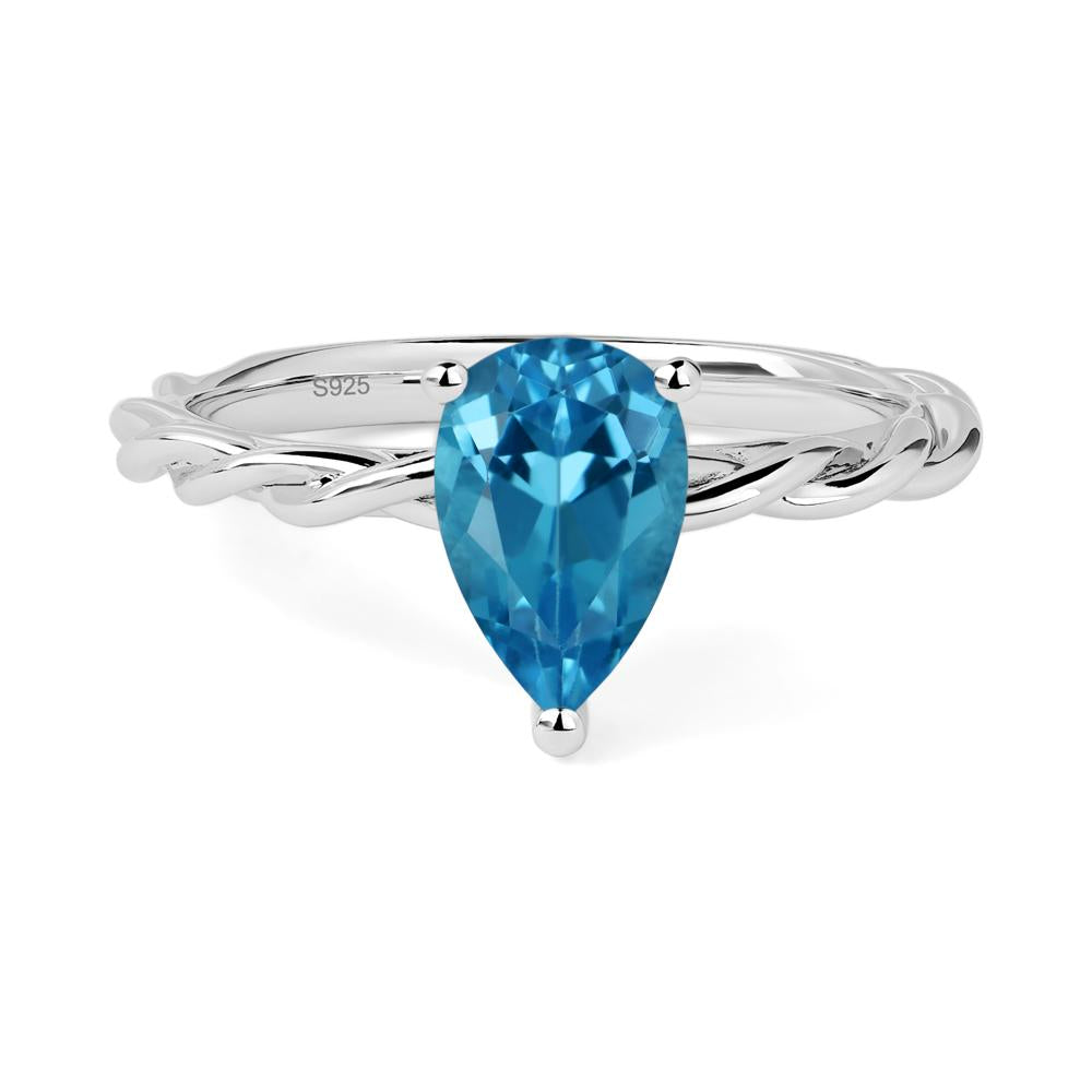 Teardrop Swiss Blue Topaz Solitaire Rope Ring - LUO Jewelry #metal_sterling silver
