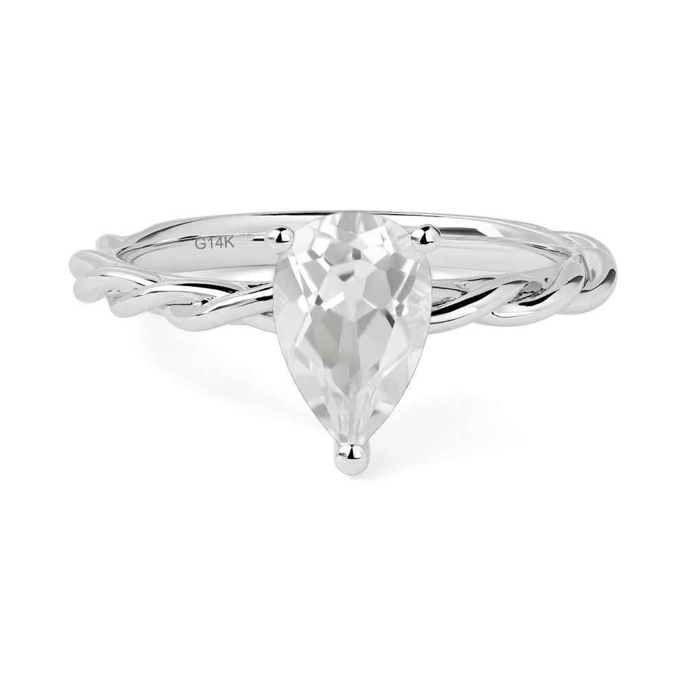 Teardrop White Topaz Solitaire Rope Ring - LUO Jewelry #metal_14k white gold