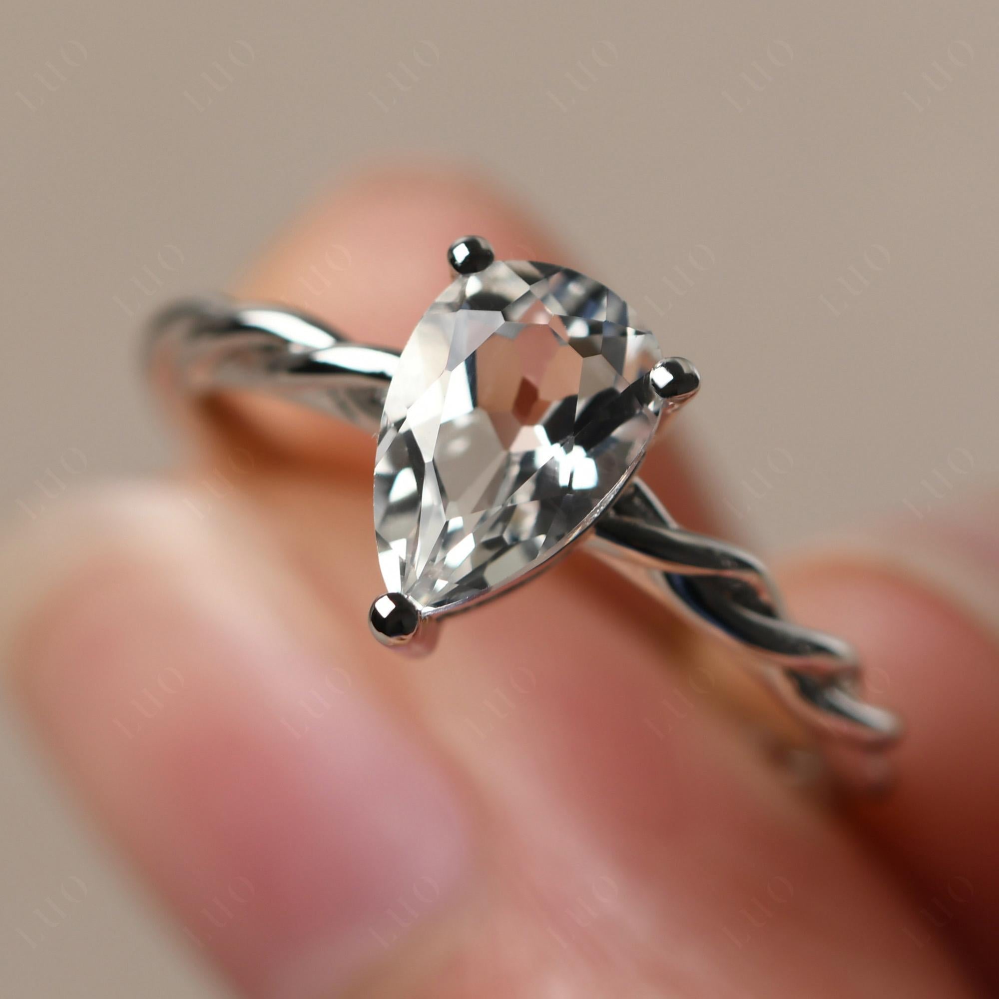 Teardrop White Topaz Solitaire Rope Ring - LUO Jewelry
