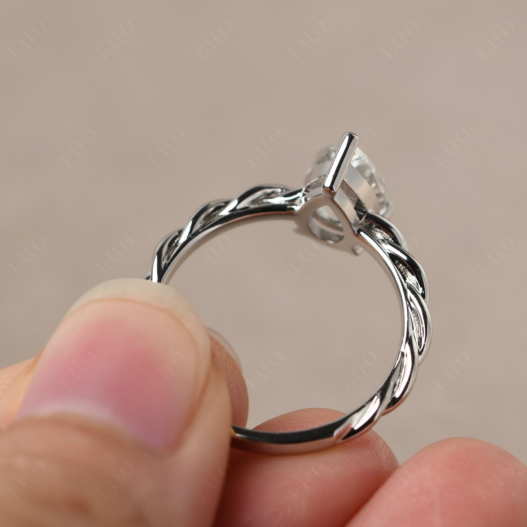 Teardrop White Topaz Solitaire Rope Ring - LUO Jewelry