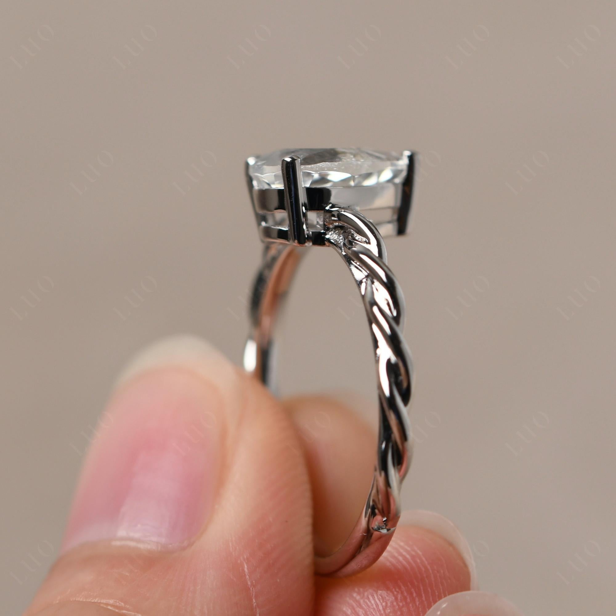 Teardrop White Topaz Solitaire Rope Ring - LUO Jewelry