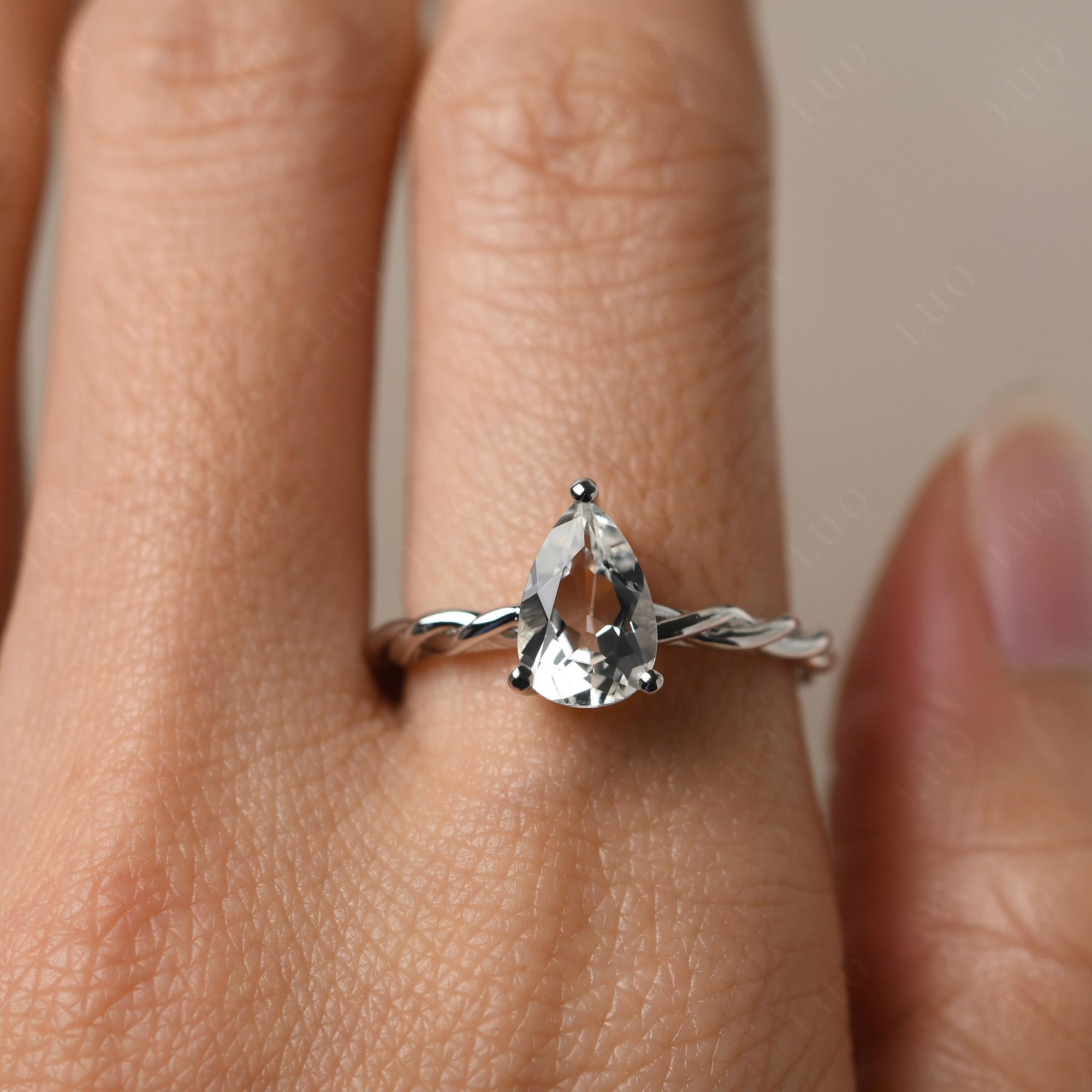 Teardrop White Topaz Solitaire Rope Ring - LUO Jewelry