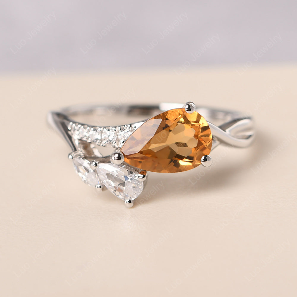 Pear Shaped Horizontal Citrine Ring - LUO Jewelry
