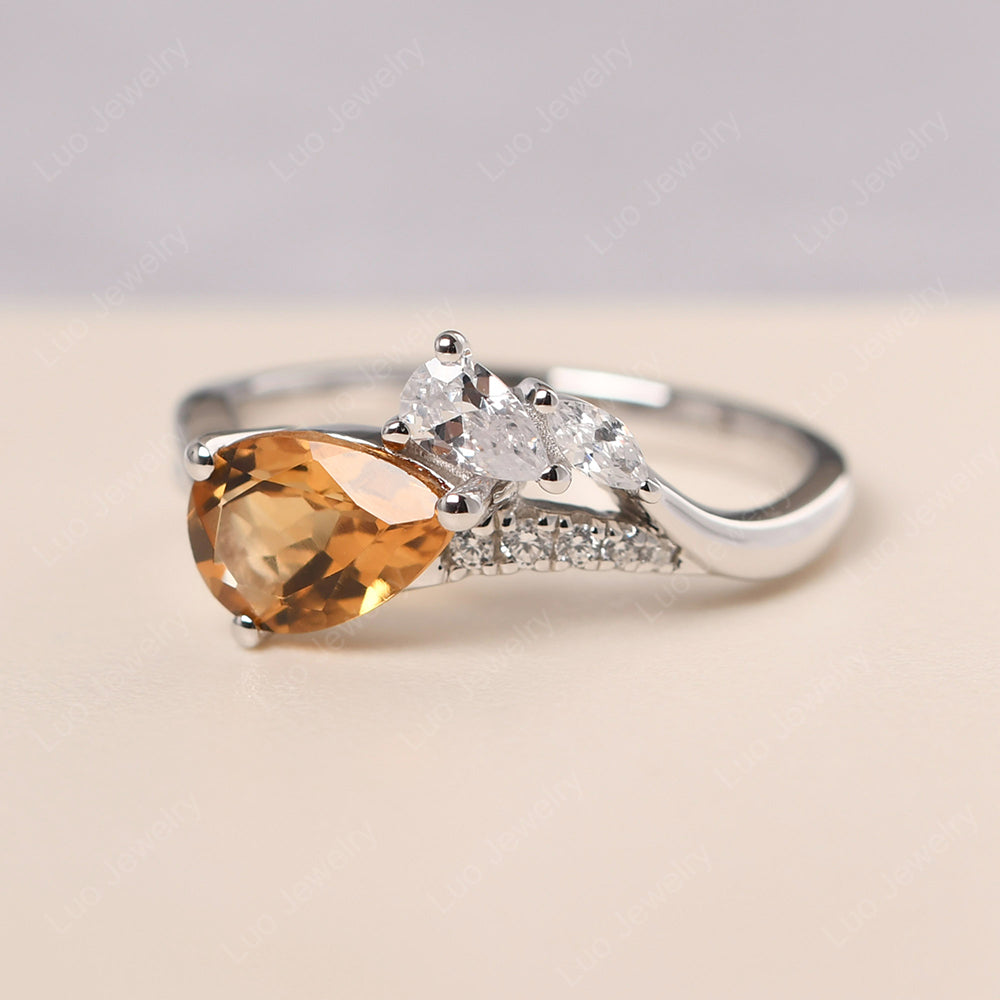 Pear Shaped Horizontal Citrine Ring - LUO Jewelry