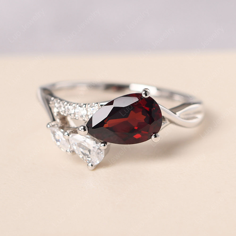 Pear Shaped Horizontal Garnet Ring - LUO Jewelry